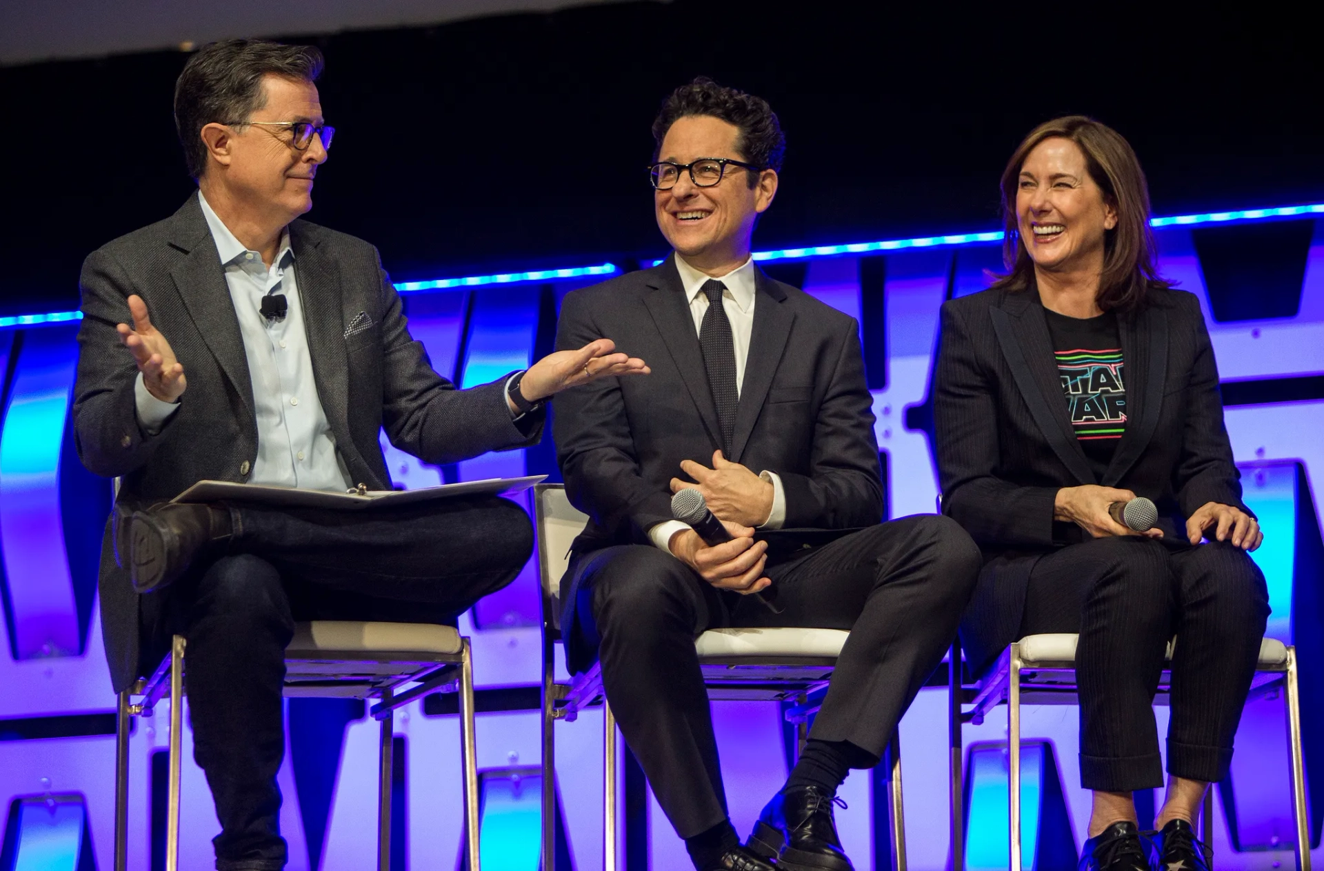 Kathleen Kennedy, J.J. Abrams, and Stephen Colbert at an event for Star Wars: Episode IX - The Rise of Skywalker (2019)