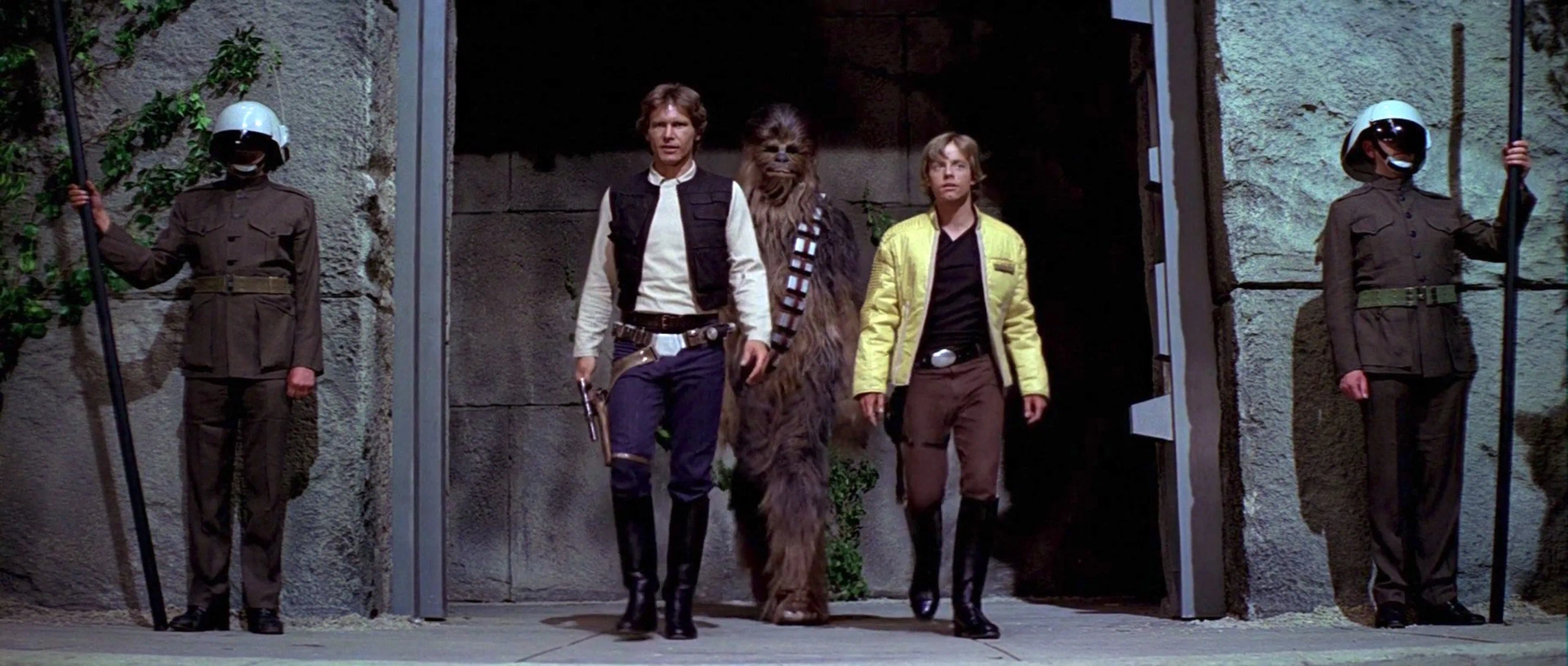 Harrison Ford, Mark Hamill, Peter Mayhew, and Derek Lyons in Star Wars: Episode IV - A New Hope (1977)