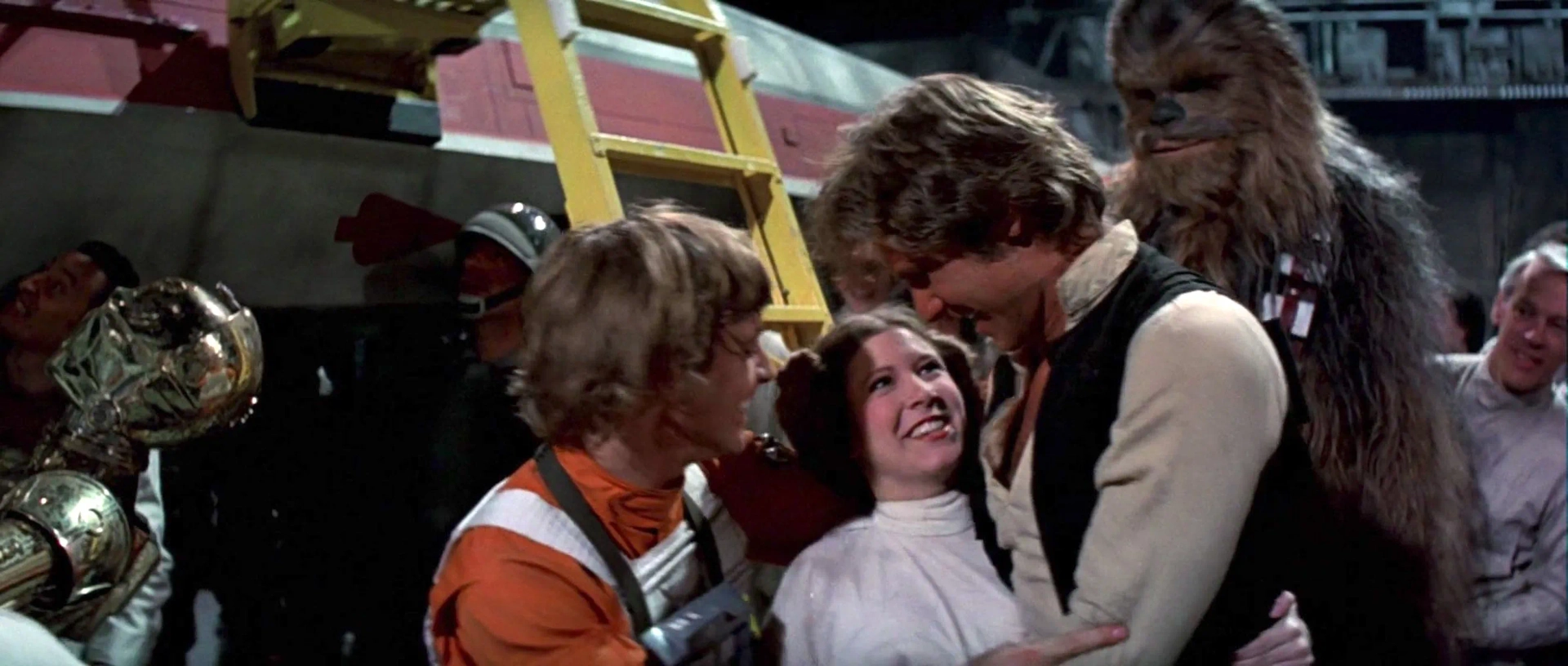 Harrison Ford, Anthony Daniels, Carrie Fisher, Mark Hamill, and Peter Mayhew in Star Wars: Episode IV - A New Hope (1977)
