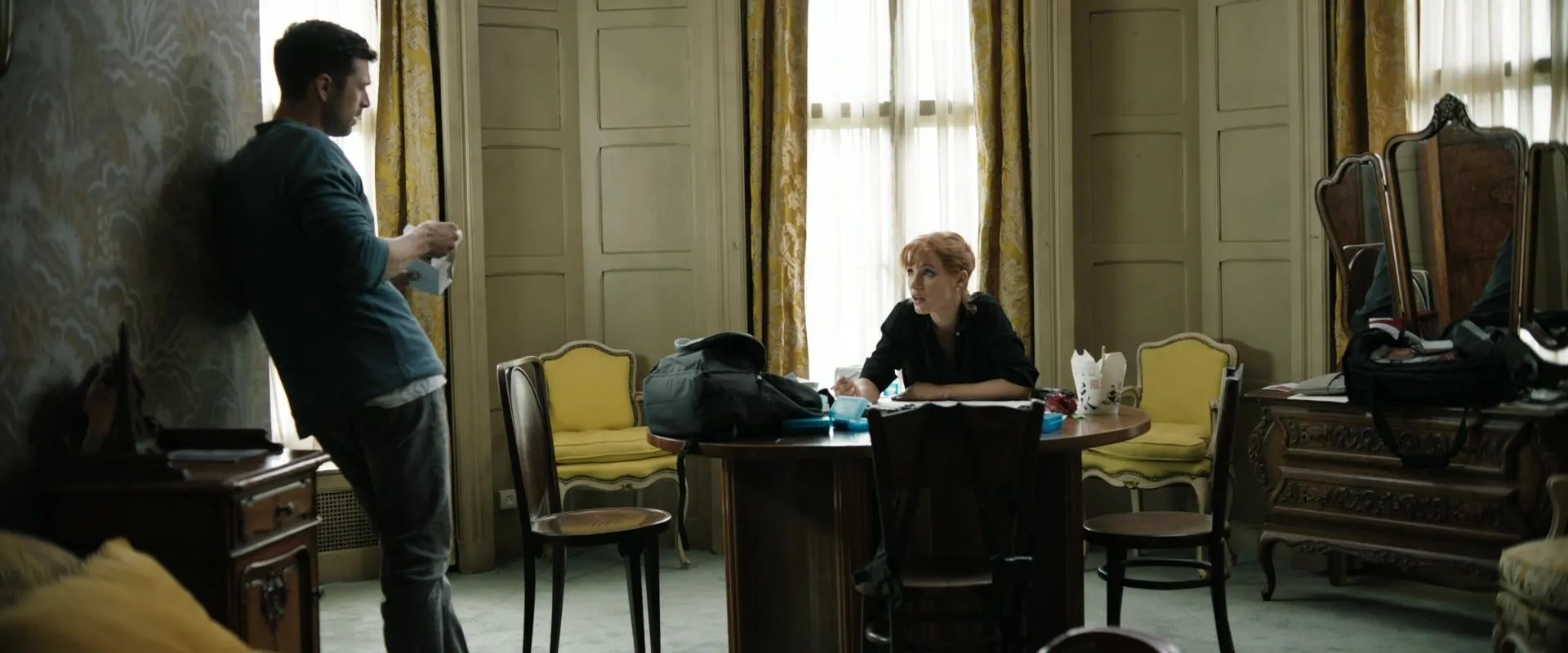 Jessica Chastain and Sebastian Stan in The 355 (2022)