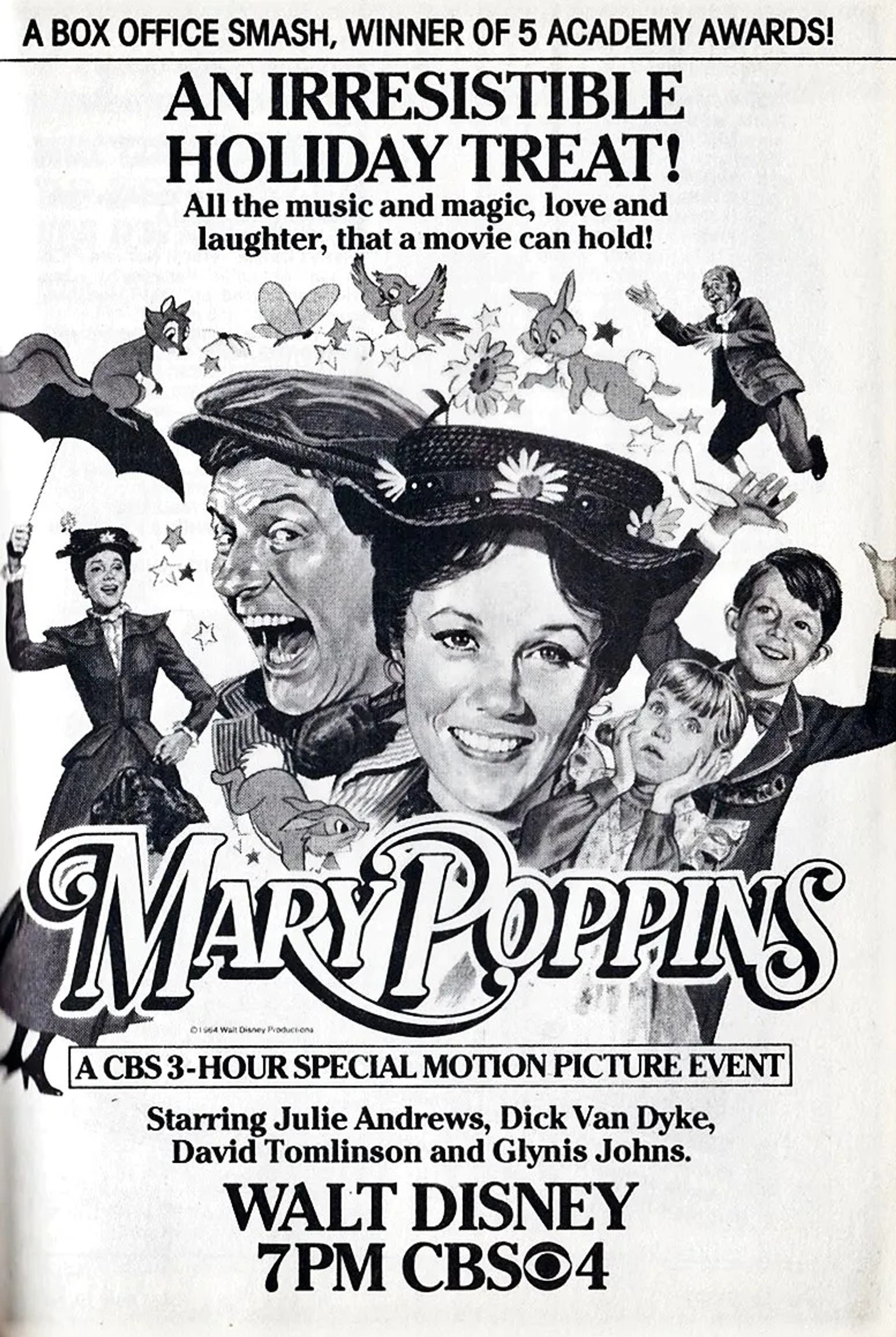 Julie Andrews, Dick Van Dyke, Karen Dotrice, Matthew Garber, and Ed Wynn in Mary Poppins (1964)