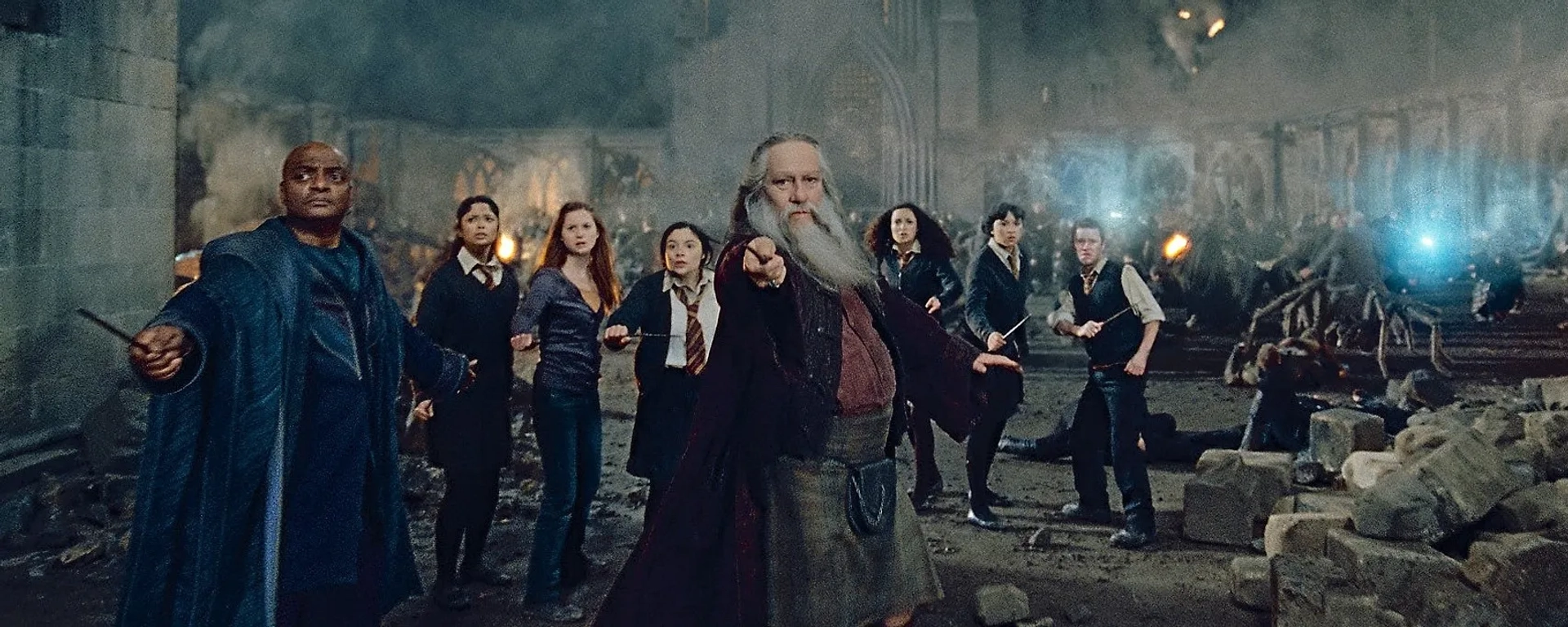 Ciarán Hinds, George Harris, Devon Murray, Bonnie Wright, Georgina Leonidas, Afshan Azad, Anna Shaffer, and Isabella Laughland in Harry Potter and the Deathly Hallows: Part 2 (2011)