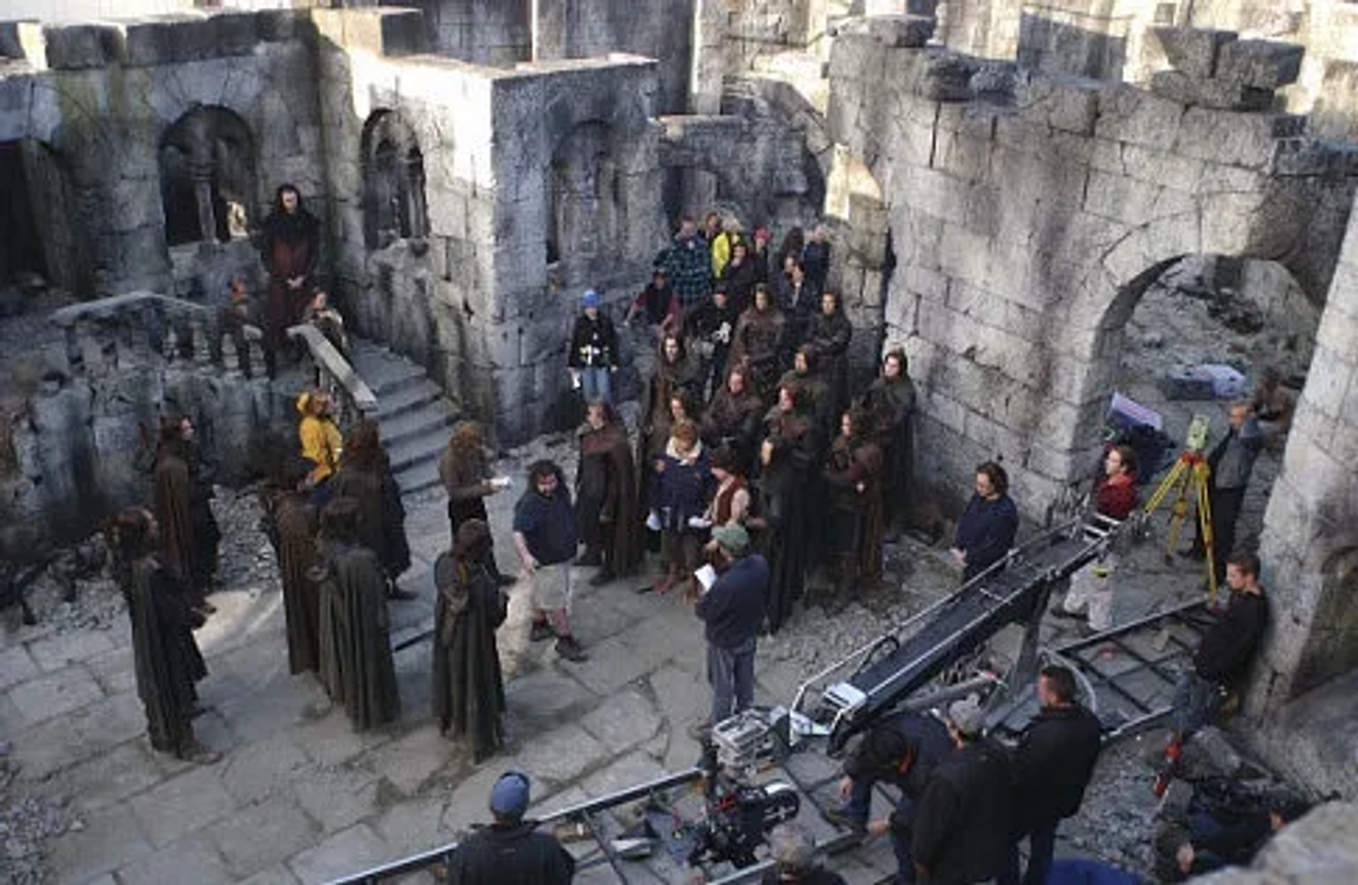 Director Peter Jackson readies actors and crew at Osgiliath.