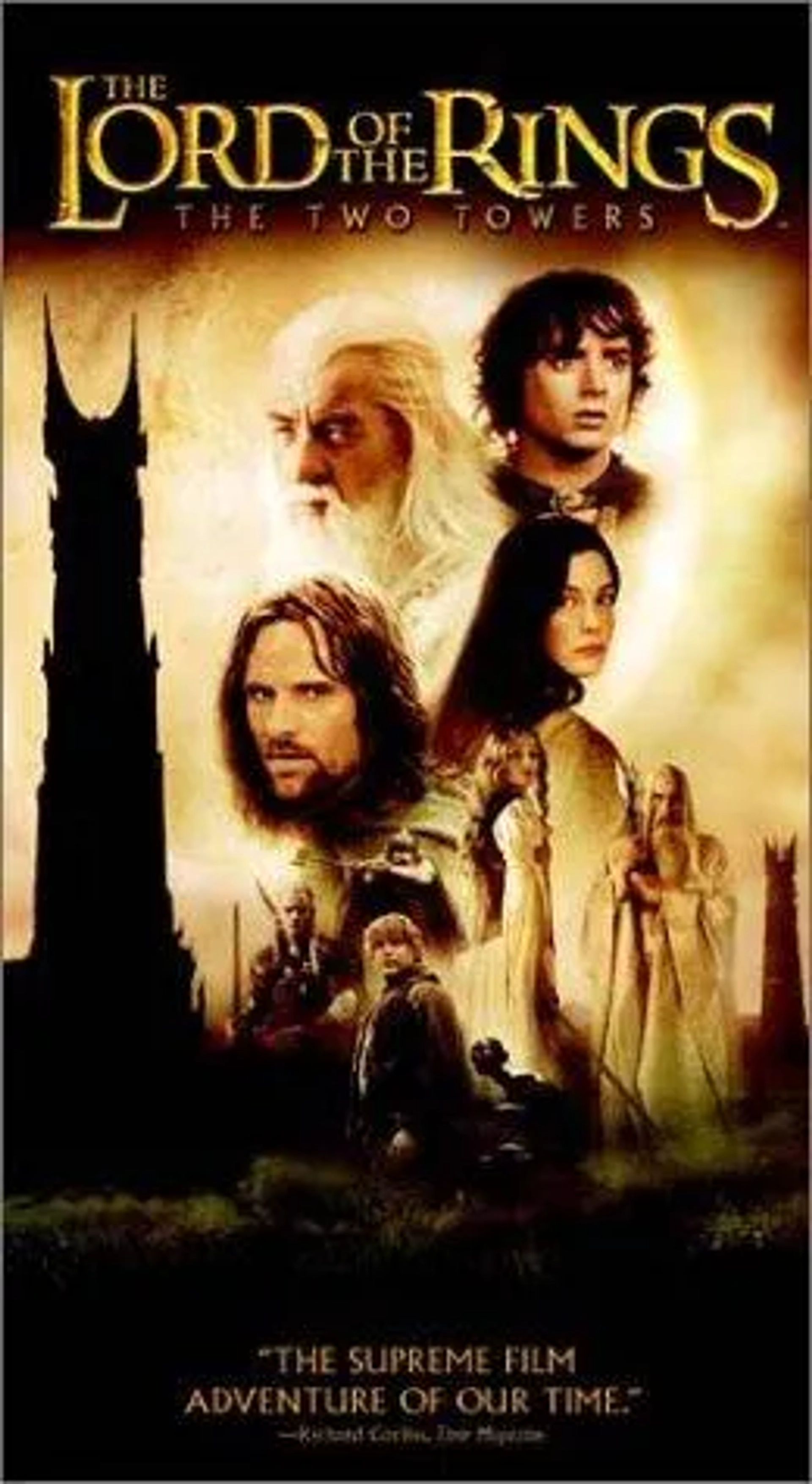 Liv Tyler, Sean Astin, Christopher Lee, Elijah Wood, Viggo Mortensen, Miranda Otto, Ian McKellen, Orlando Bloom, John Rhys-Davies, and Andy Serkis in The Lord of the Rings: The Two Towers (2002)