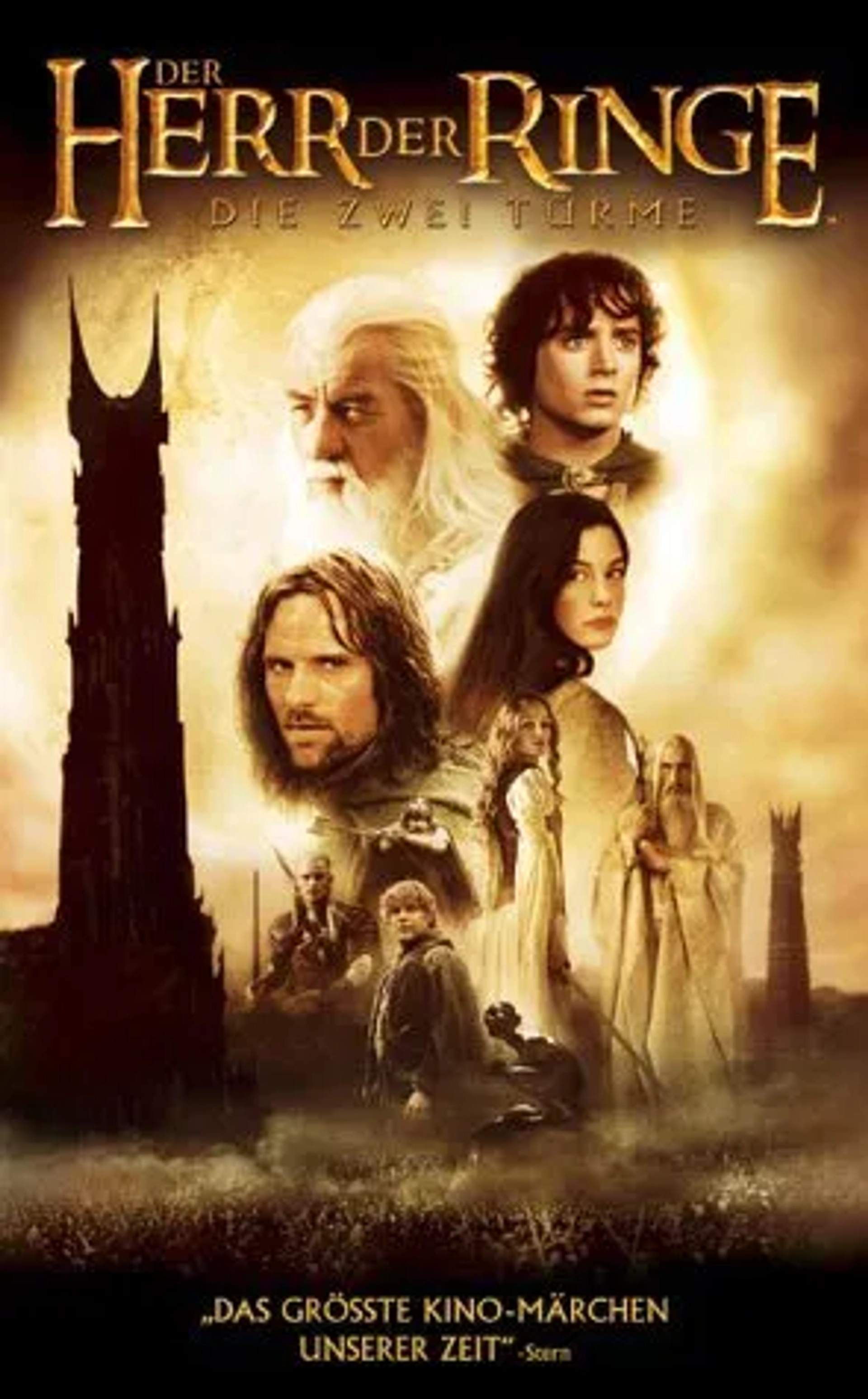 Liv Tyler, Sean Astin, Christopher Lee, Elijah Wood, Viggo Mortensen, Miranda Otto, Ian McKellen, Orlando Bloom, John Rhys-Davies, and Andy Serkis in The Lord of the Rings: The Two Towers (2002)