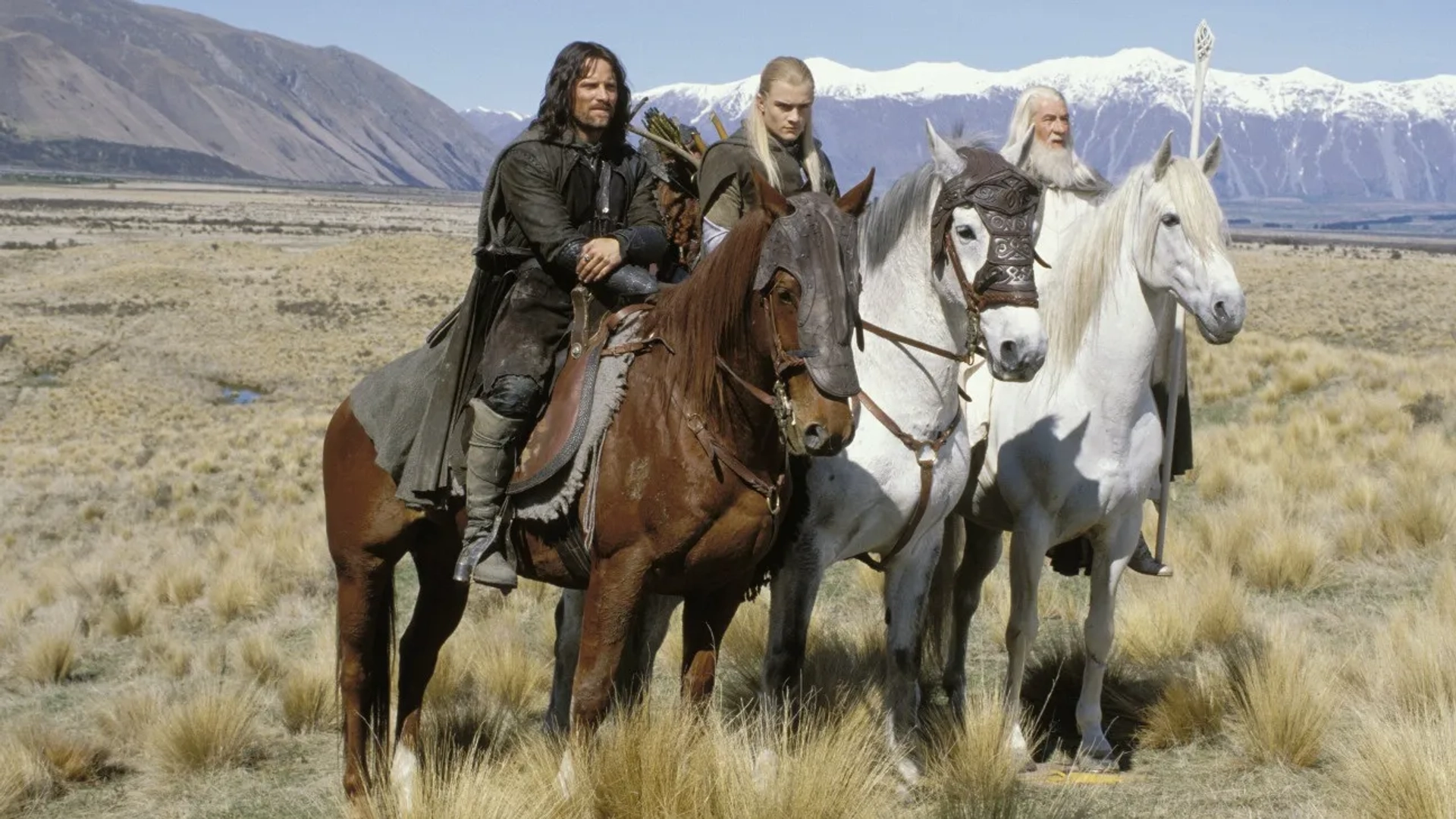 Viggo Mortensen, Ian McKellen, and Orlando Bloom in The Lord of the Rings: The Two Towers (2002)