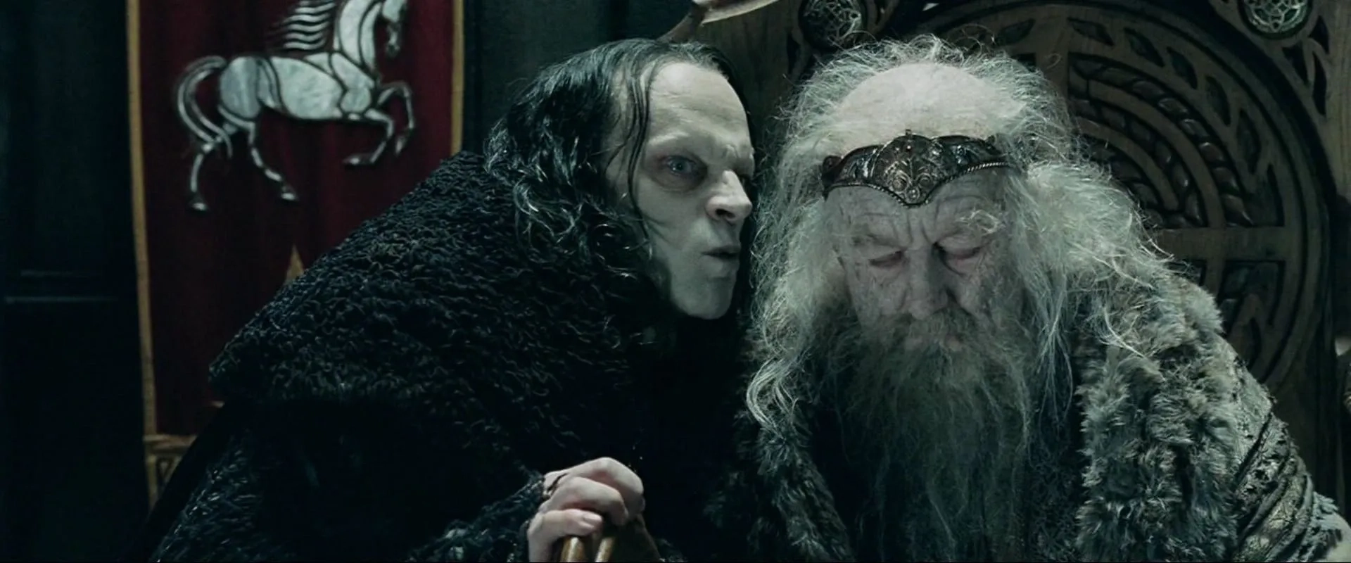 Brad Dourif and Bernard Hill in The Lord of the Rings: The Two Towers (2002)