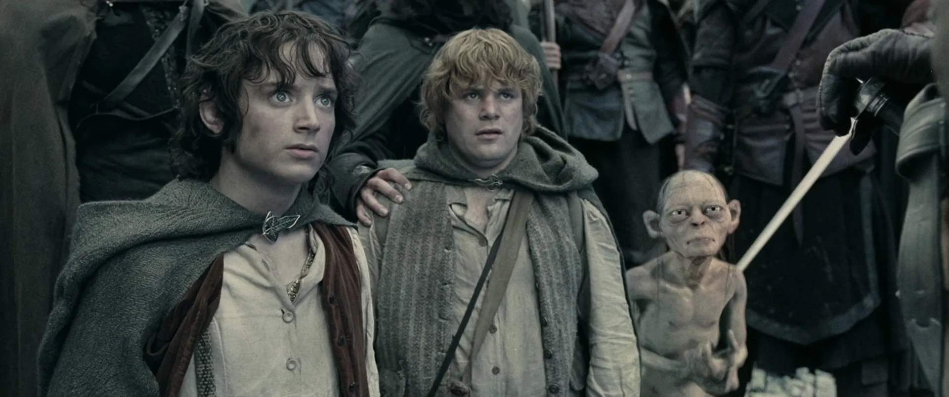 Sean Astin, Elijah Wood, and Andy Serkis in The Lord of the Rings: The Two Towers (2002)