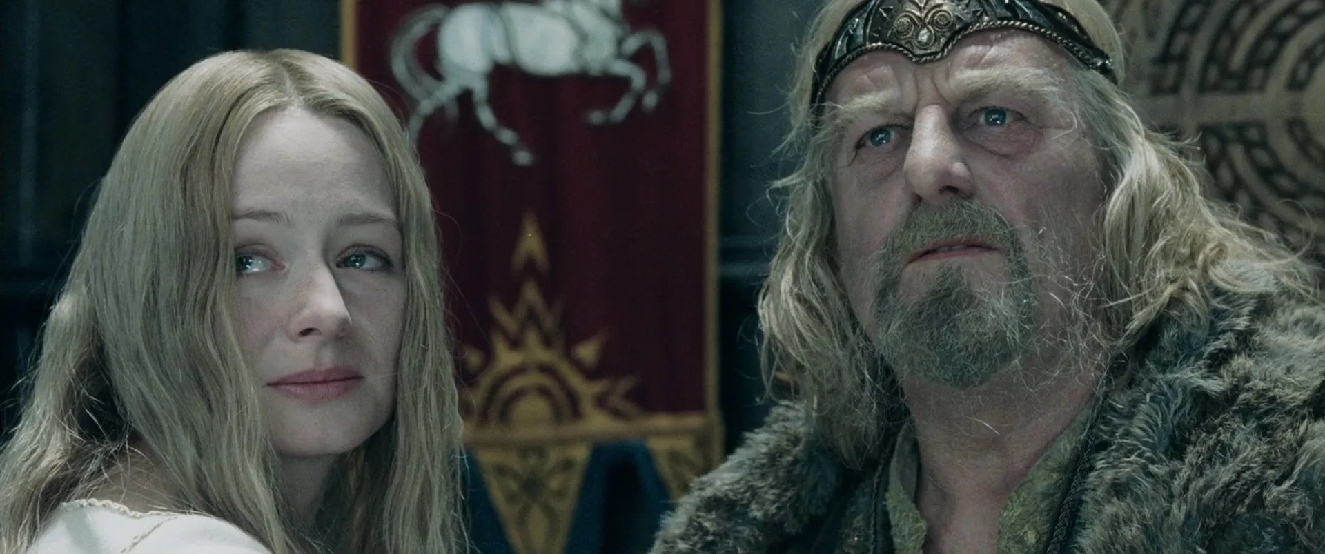 Miranda Otto and Bernard Hill in The Lord of the Rings: The Two Towers (2002)