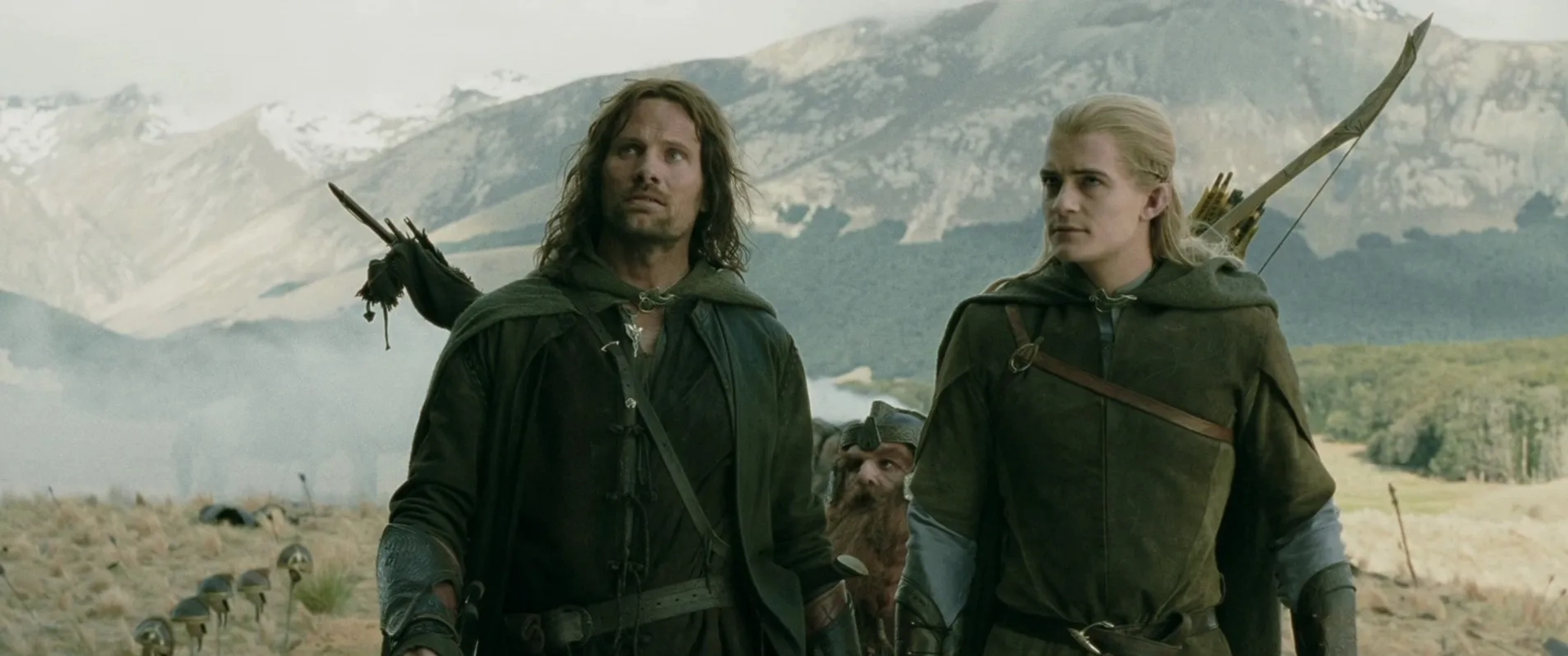 Viggo Mortensen, Orlando Bloom, and John Rhys-Davies in The Lord of the Rings: The Two Towers (2002)