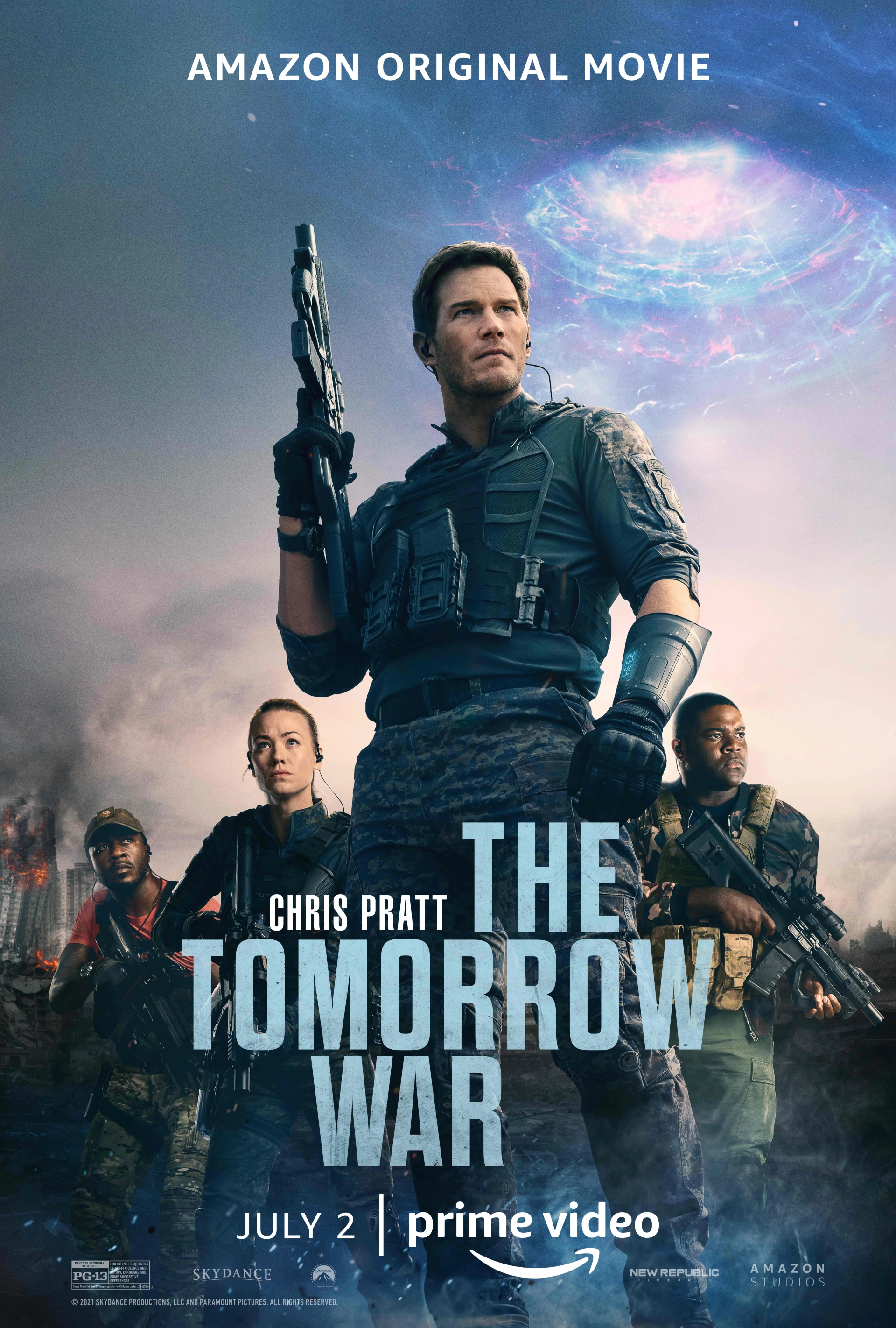 Edwin Hodge, Chris Pratt, Yvonne Strahovski, and Sam Richardson in The Tomorrow War (2021)