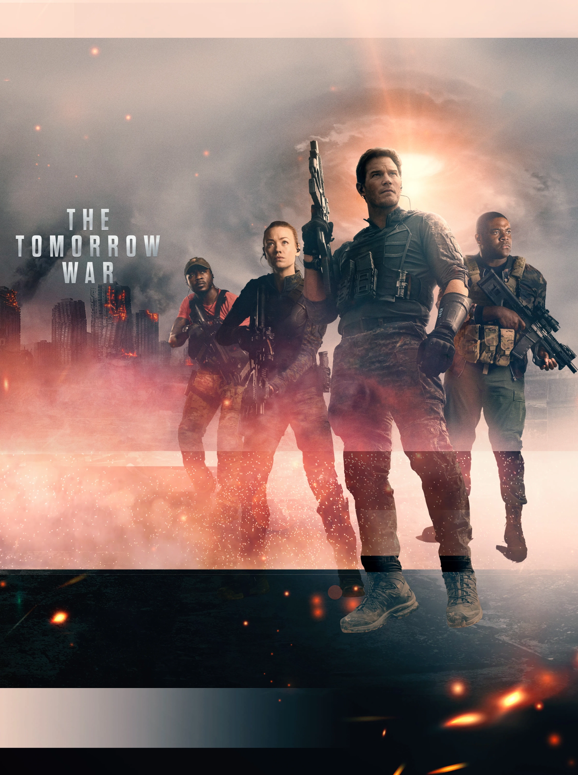 Edwin Hodge, Chris Pratt, Yvonne Strahovski, and Sam Richardson in The Tomorrow War (2021)