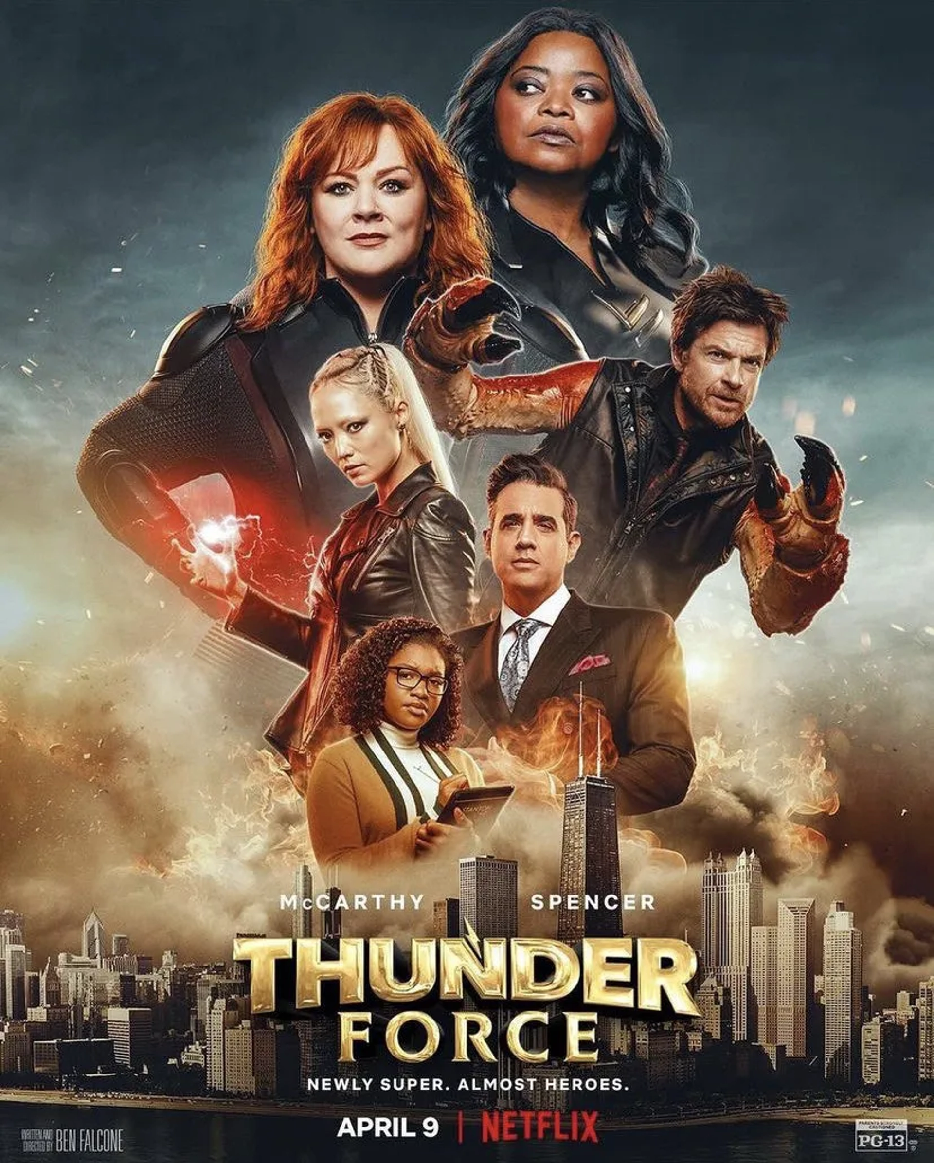 Jason Bateman, Bobby Cannavale, Melissa McCarthy, Octavia Spencer, Pom Klementieff, and Taylor Mosby in Thunder Force (2021)