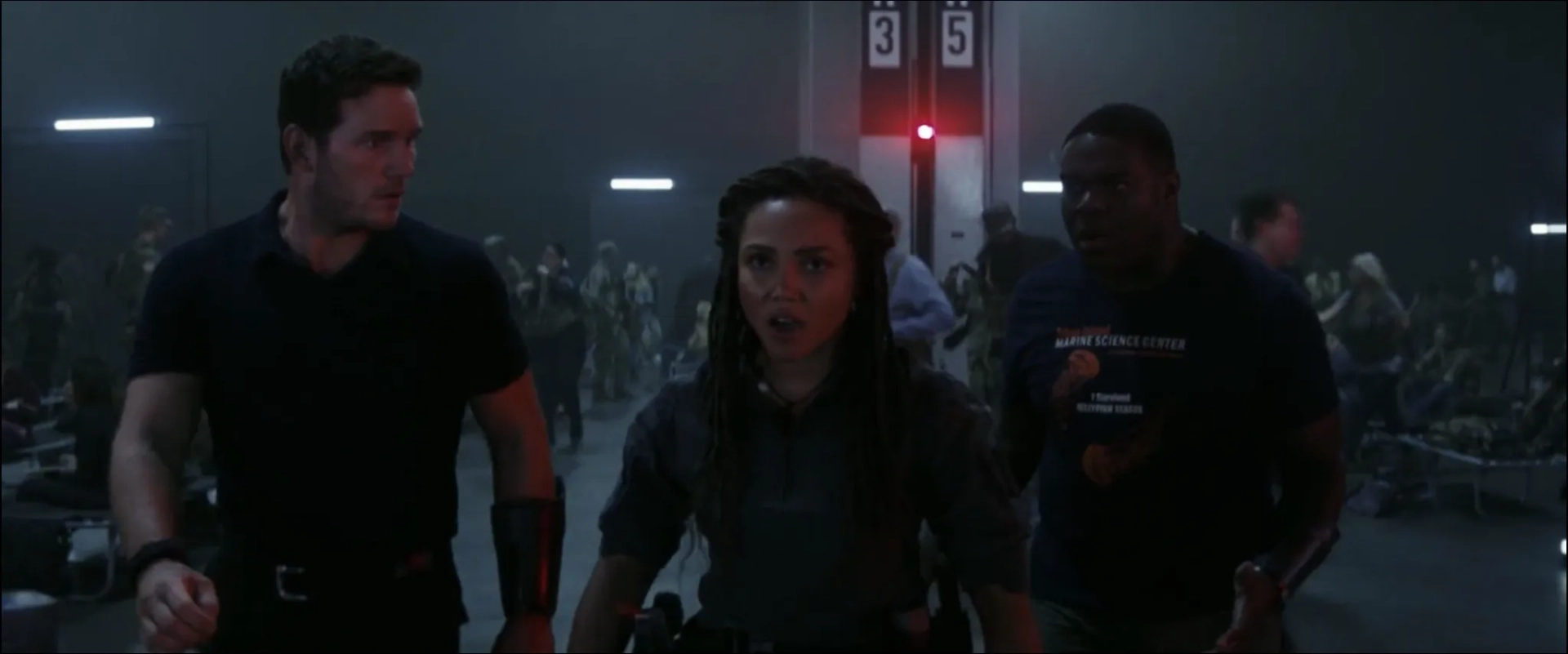 Chris Pratt, Sam Richardson, and Jasmine Mathews in The Tomorrow War (2021)