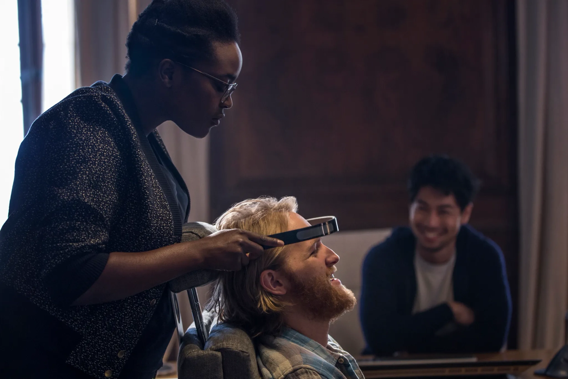 Wyatt Russell, Wunmi Mosaku, and Ken Yamamura in Black Mirror (2011)