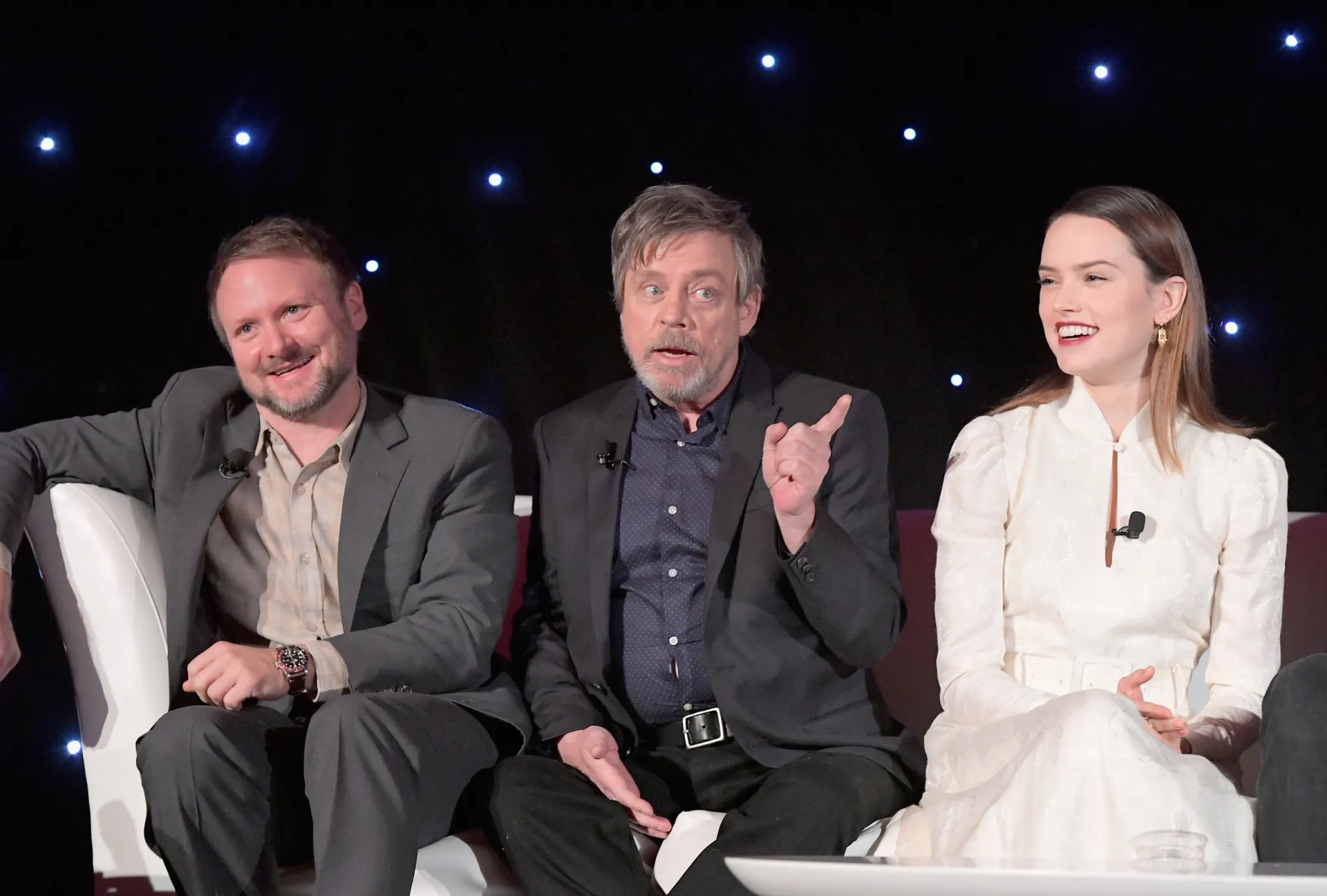 Mark Hamill, Rian Johnson, and Daisy Ridley at an event for Star Wars: Episode VIII - The Last Jedi (2017)