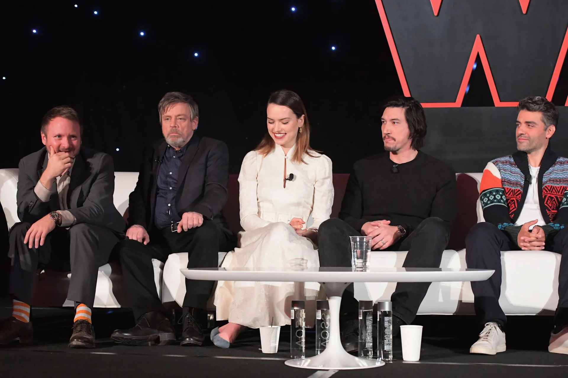 Mark Hamill, Rian Johnson, Oscar Isaac, Adam Driver, and Daisy Ridley at an event for Star Wars: Episode VIII - The Last Jedi (2017)