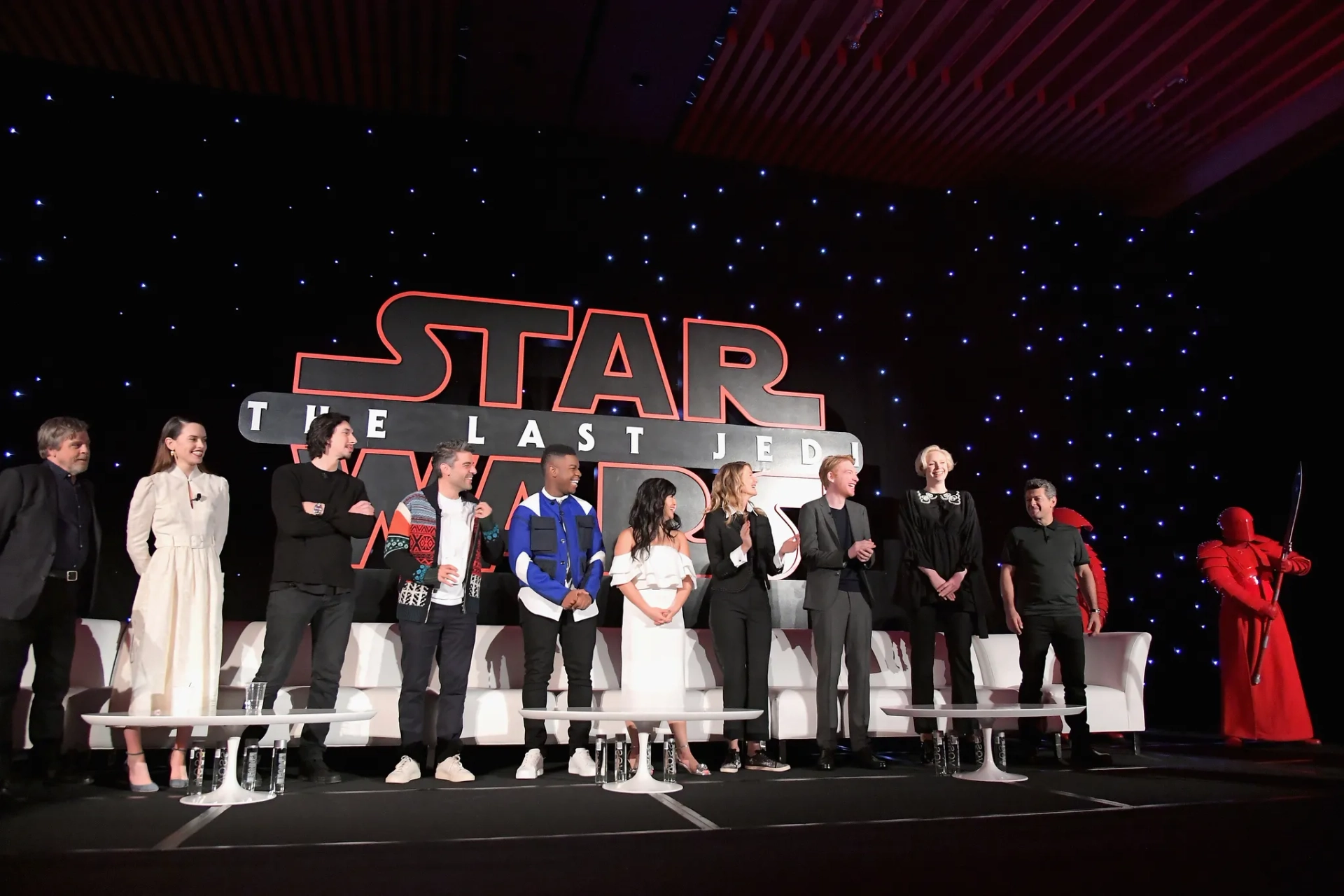 Laura Dern, Mark Hamill, Rian Johnson, Andy Serkis, Oscar Isaac, Domhnall Gleeson, Adam Driver, Gwendoline Christie, John Boyega, Kelly Marie Tran, and Daisy Ridley at an event for Star Wars: Episode VIII - The Last Jedi (2017)