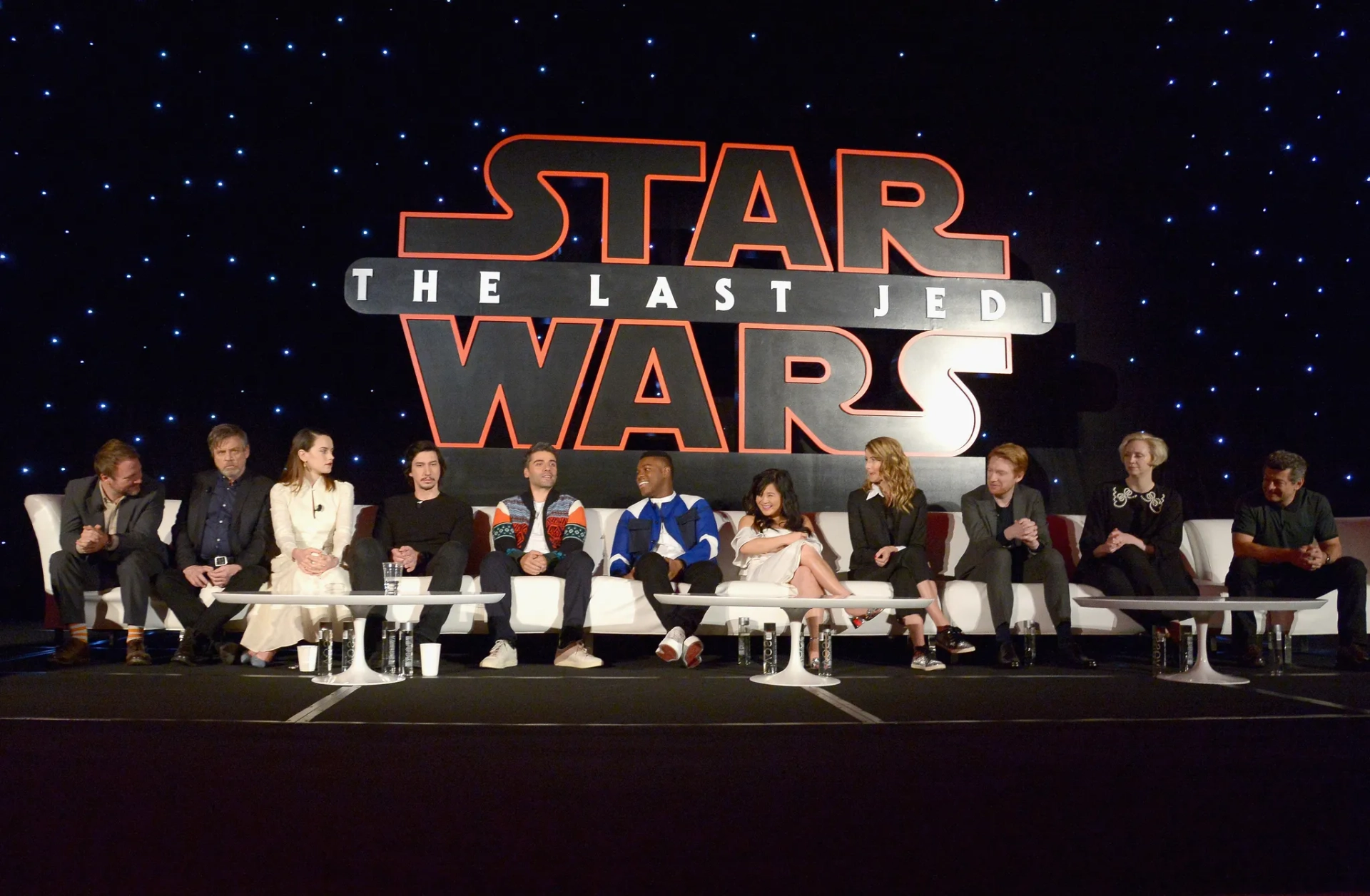 Laura Dern, Mark Hamill, Rian Johnson, Andy Serkis, Oscar Isaac, Domhnall Gleeson, Adam Driver, Gwendoline Christie, John Boyega, Kelly Marie Tran, and Daisy Ridley at an event for Star Wars: Episode VIII - The Last Jedi (2017)