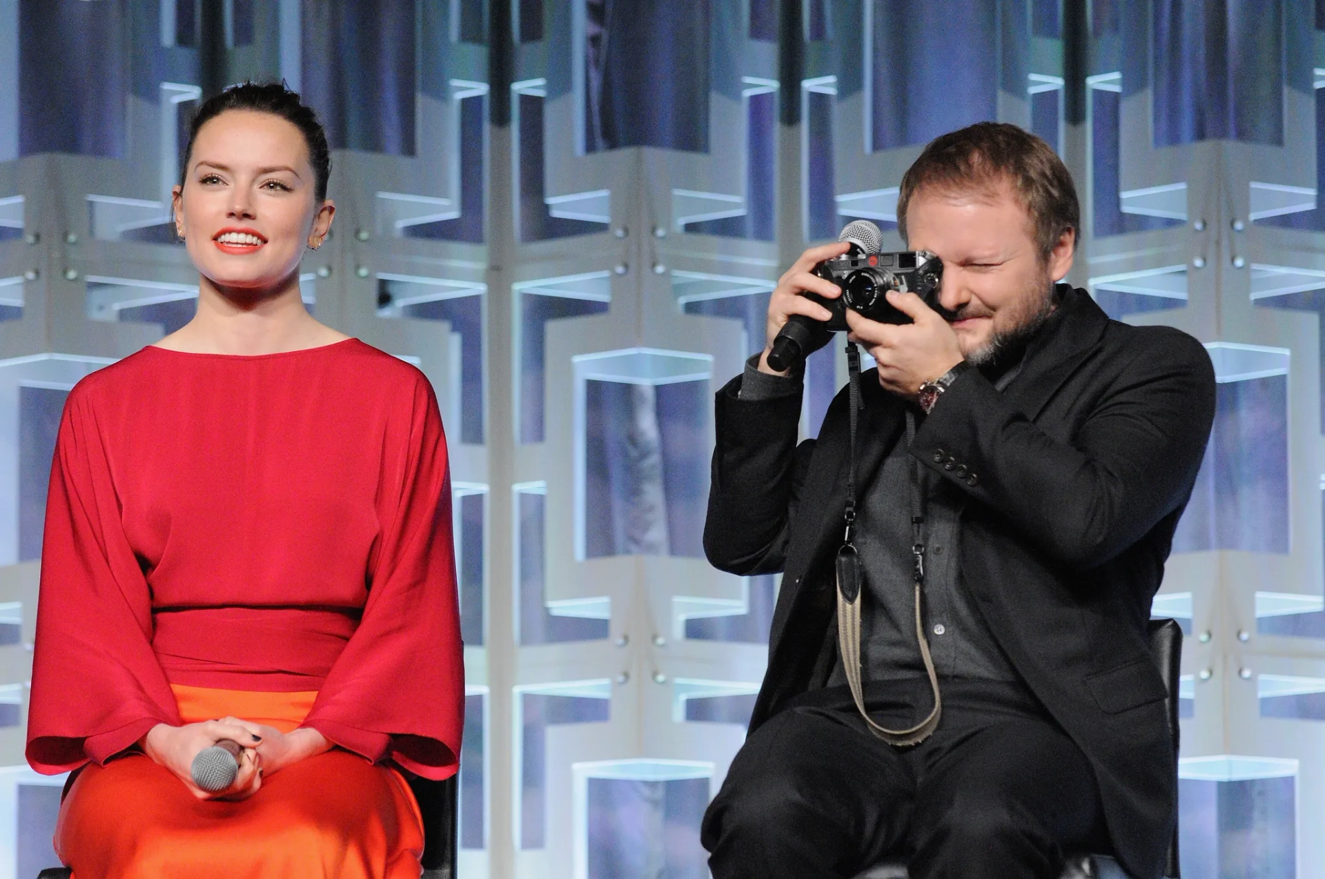 Rian Johnson and Daisy Ridley at an event for Star Wars: Episode VIII - The Last Jedi (2017)