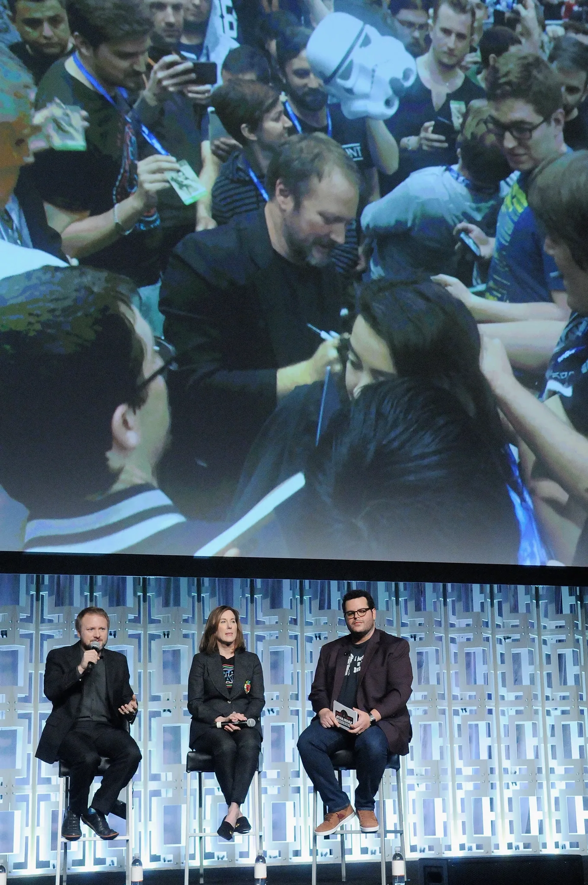 Kathleen Kennedy, Rian Johnson, and Josh Gad at an event for Star Wars: Episode VIII - The Last Jedi (2017)