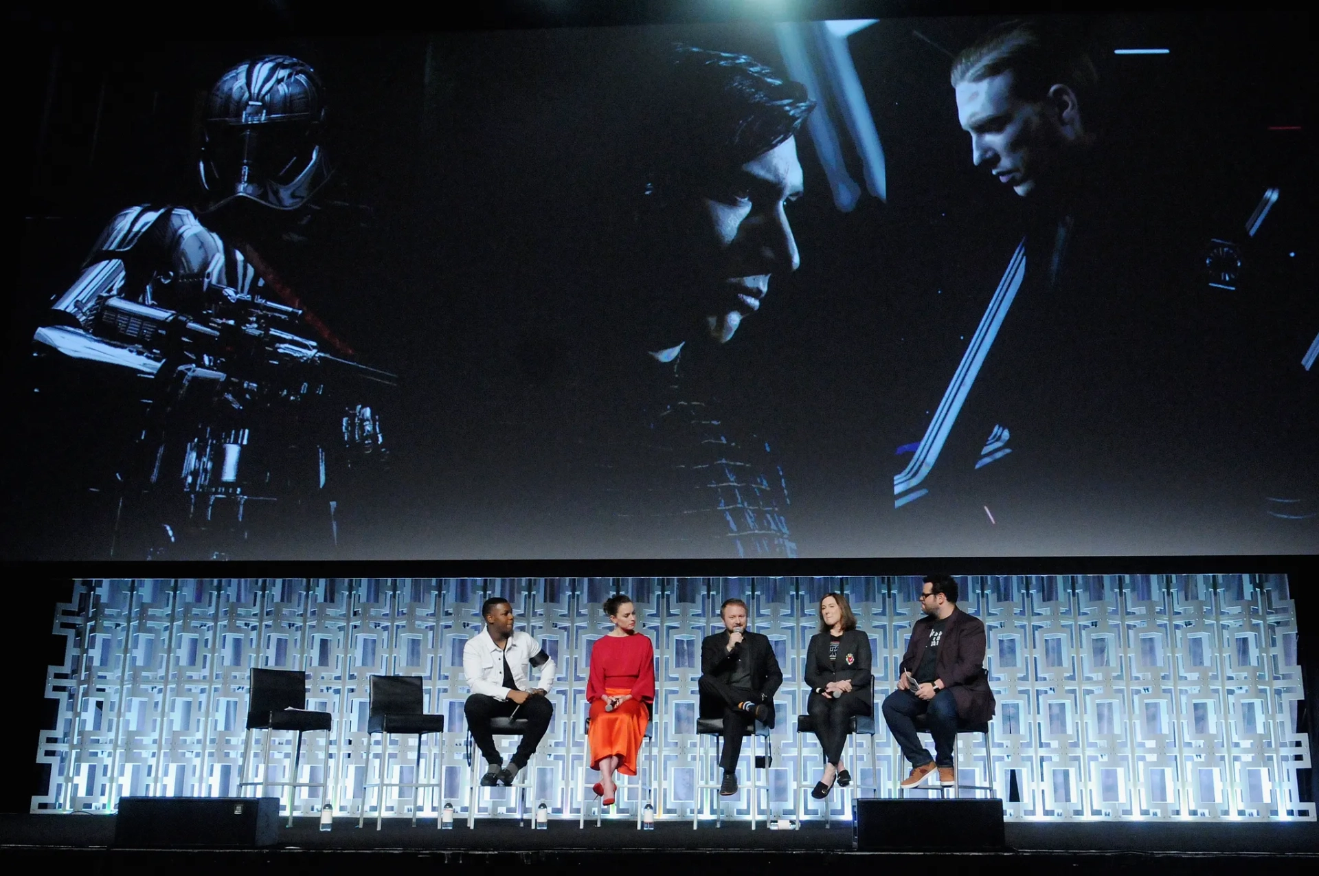 Kathleen Kennedy, Rian Johnson, Josh Gad, John Boyega, and Daisy Ridley at an event for Star Wars: Episode VIII - The Last Jedi (2017)