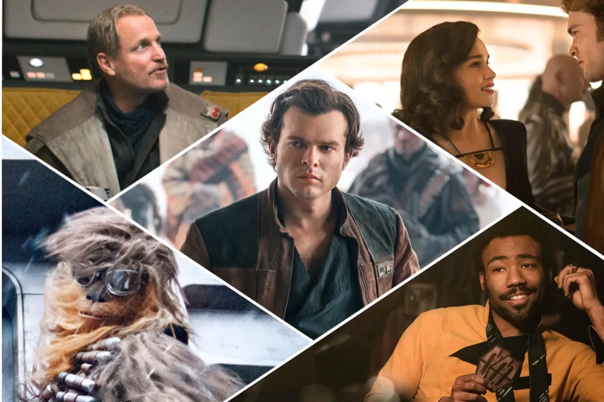 Woody Harrelson, Alden Ehrenreich, Emilia Clarke, and Joonas Suotamo in Solo: A Star Wars Story (2018)