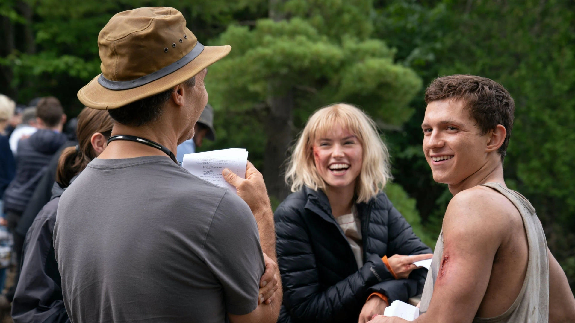 Doug Liman, Tom Holland, and Daisy Ridley in Chaos Walking (2021)