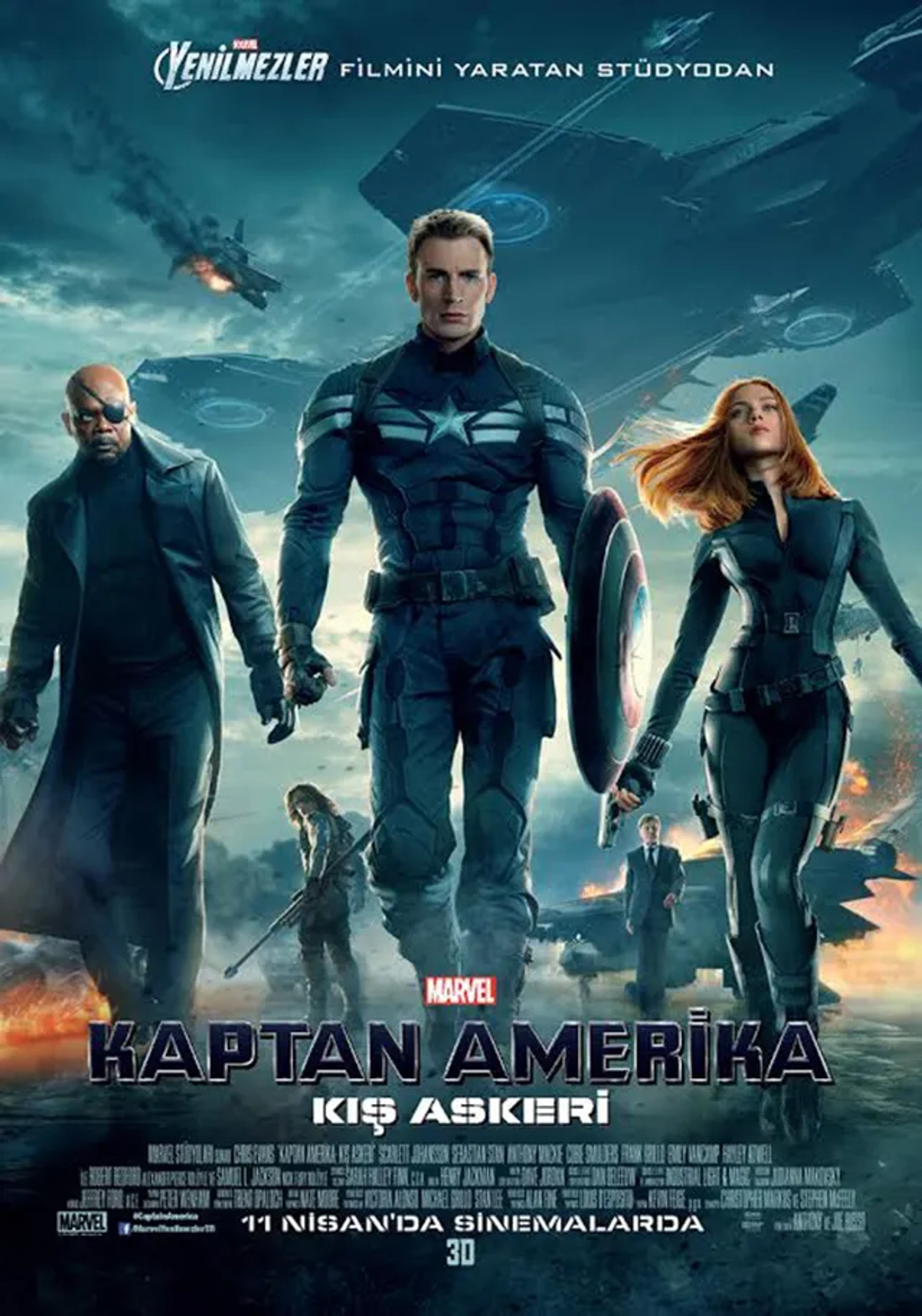 Samuel L. Jackson, Robert Redford, Chris Evans, Scarlett Johansson, and Sebastian Stan in Captain America: The Winter Soldier (2014)