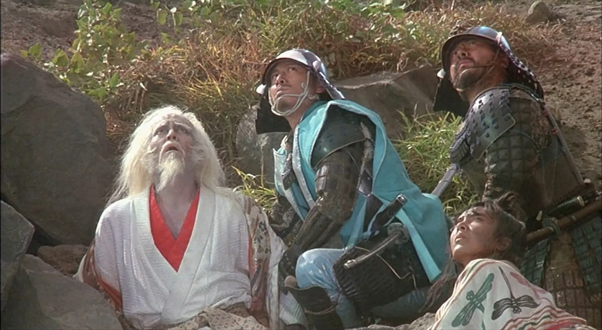 Tatsuya Nakadai, Pîtâ, Daisuke Ryû, and Masayuki Yui in Ran (1985)