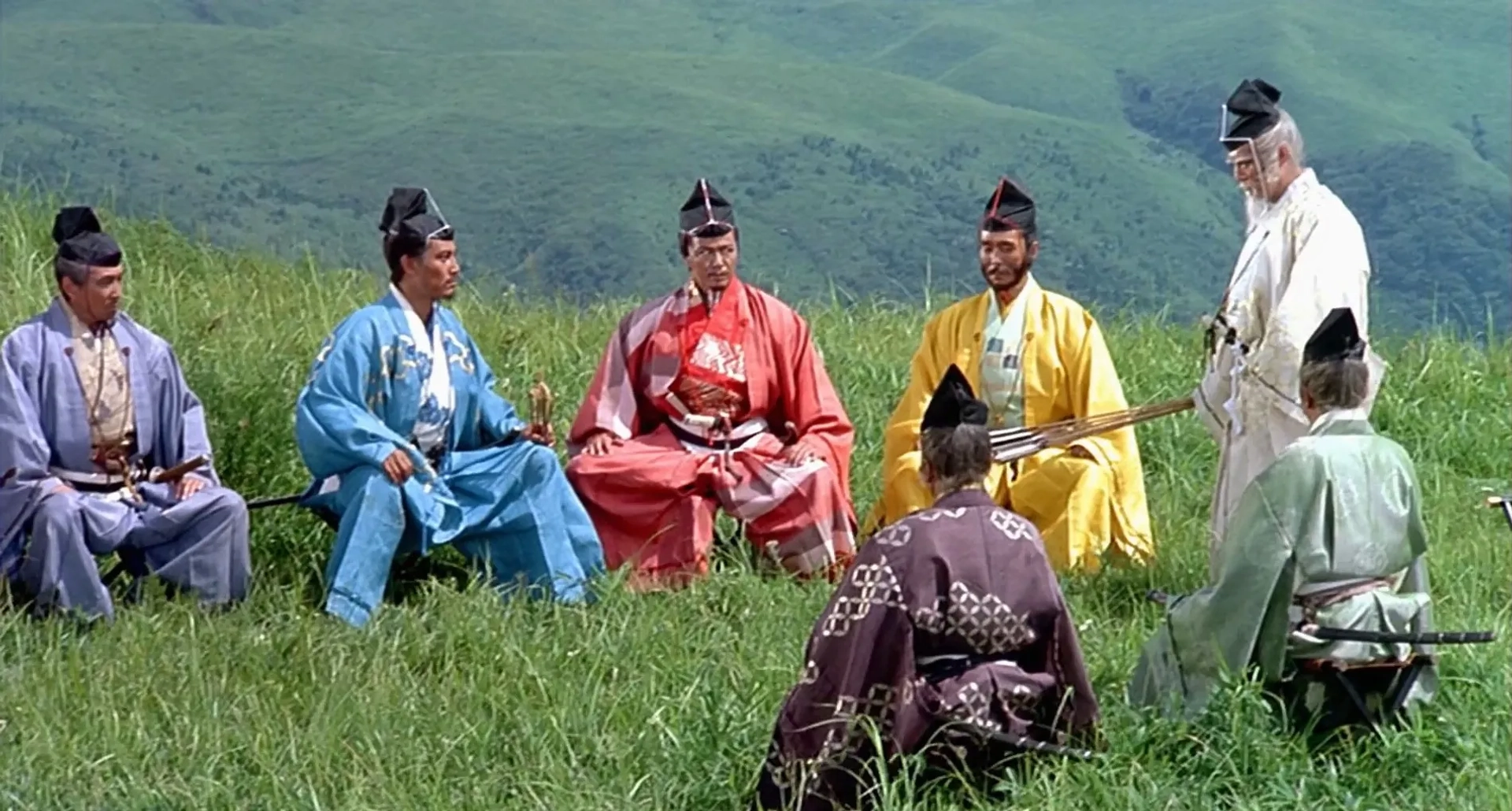 Kazuo Katô, Tatsuya Nakadai, Jinpachi Nezu, Daisuke Ryû, Jun Tazaki, Akira Terao, and Hitoshi Ueki in Ran (1985)