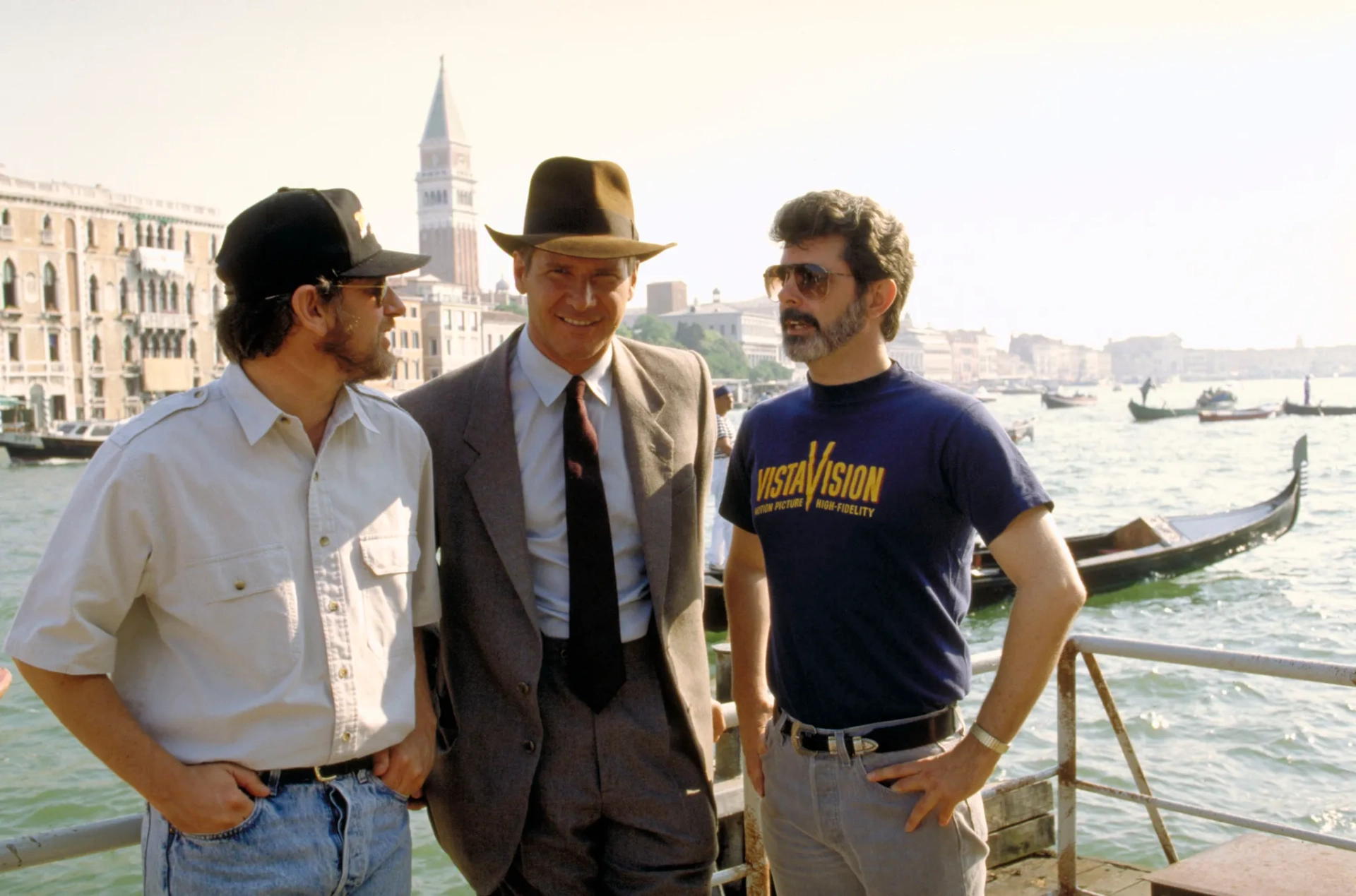 Harrison Ford, George Lucas, and Steven Spielberg in Indiana Jones and the Last Crusade (1989)