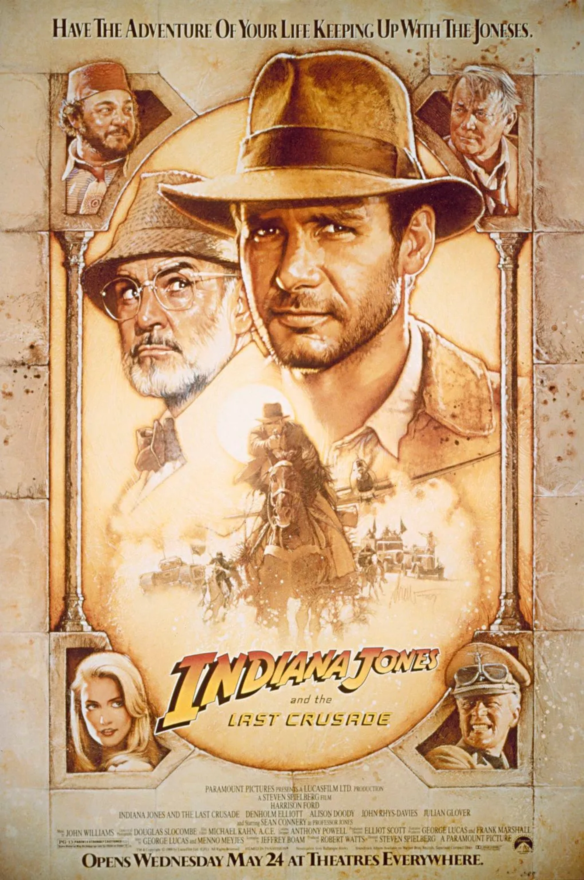 Sean Connery, Harrison Ford, Denholm Elliott, Julian Glover, Alison Doody, and John Rhys-Davies in Indiana Jones and the Last Crusade (1989)