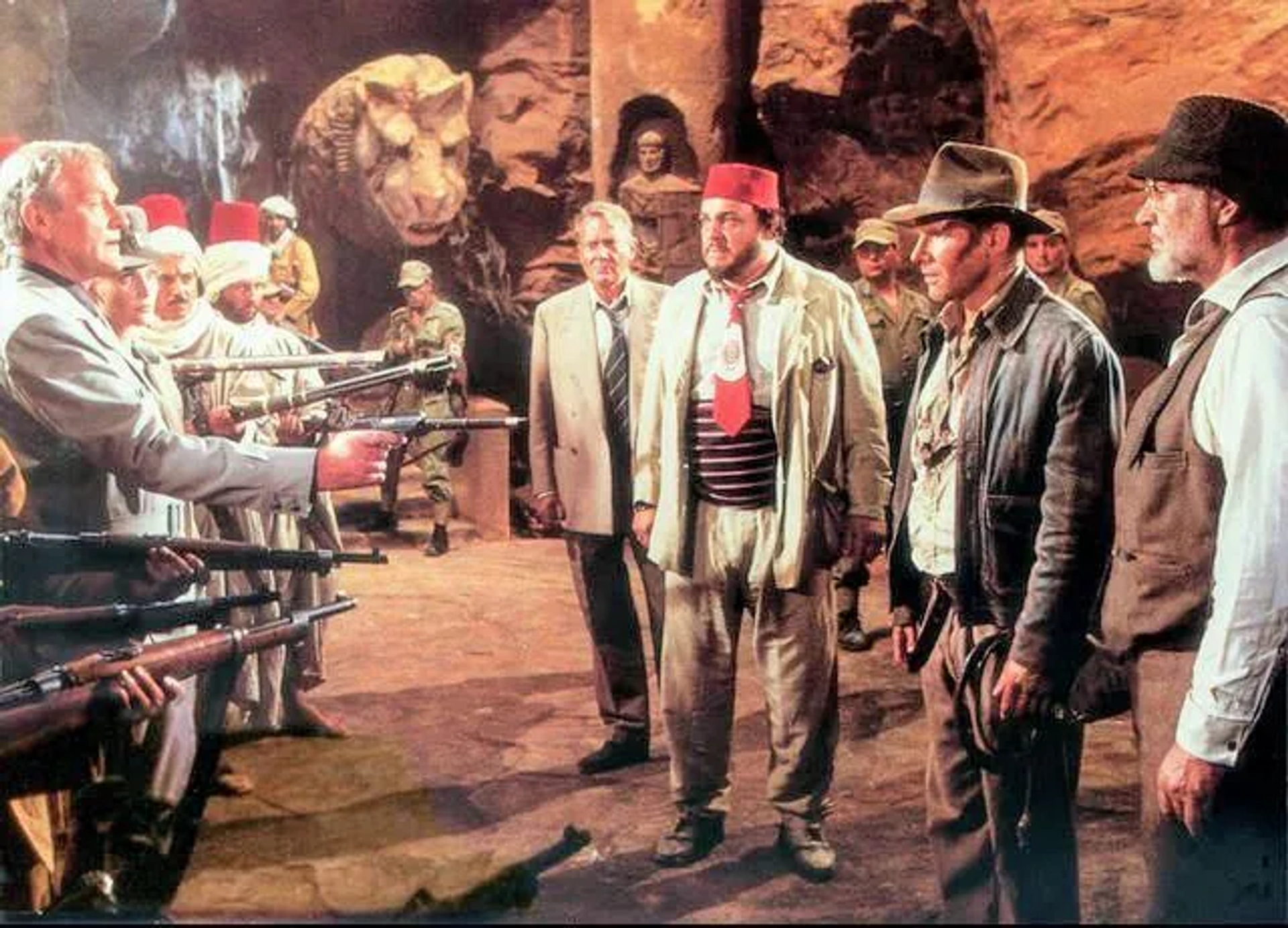 Sean Connery, Harrison Ford, Denholm Elliott, Julian Glover, Alison Doody, and John Rhys-Davies in Indiana Jones and the Last Crusade (1989)