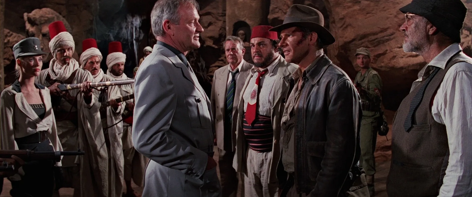 Sean Connery, Harrison Ford, Denholm Elliott, Julian Glover, Alison Doody, and John Rhys-Davies in Indiana Jones and the Last Crusade (1989)