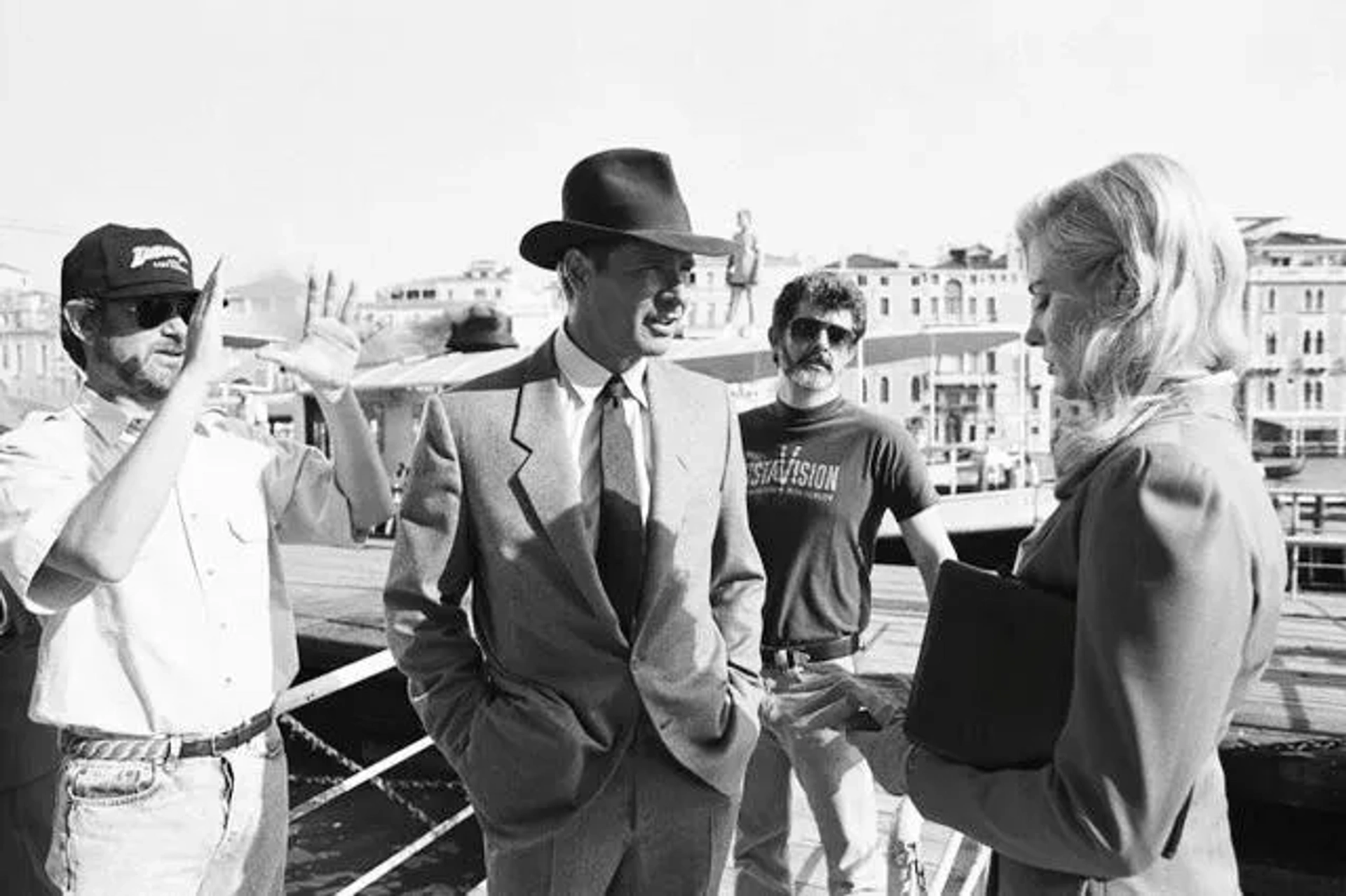 Harrison Ford, George Lucas, Steven Spielberg, and Alison Doody in Indiana Jones and the Last Crusade (1989)