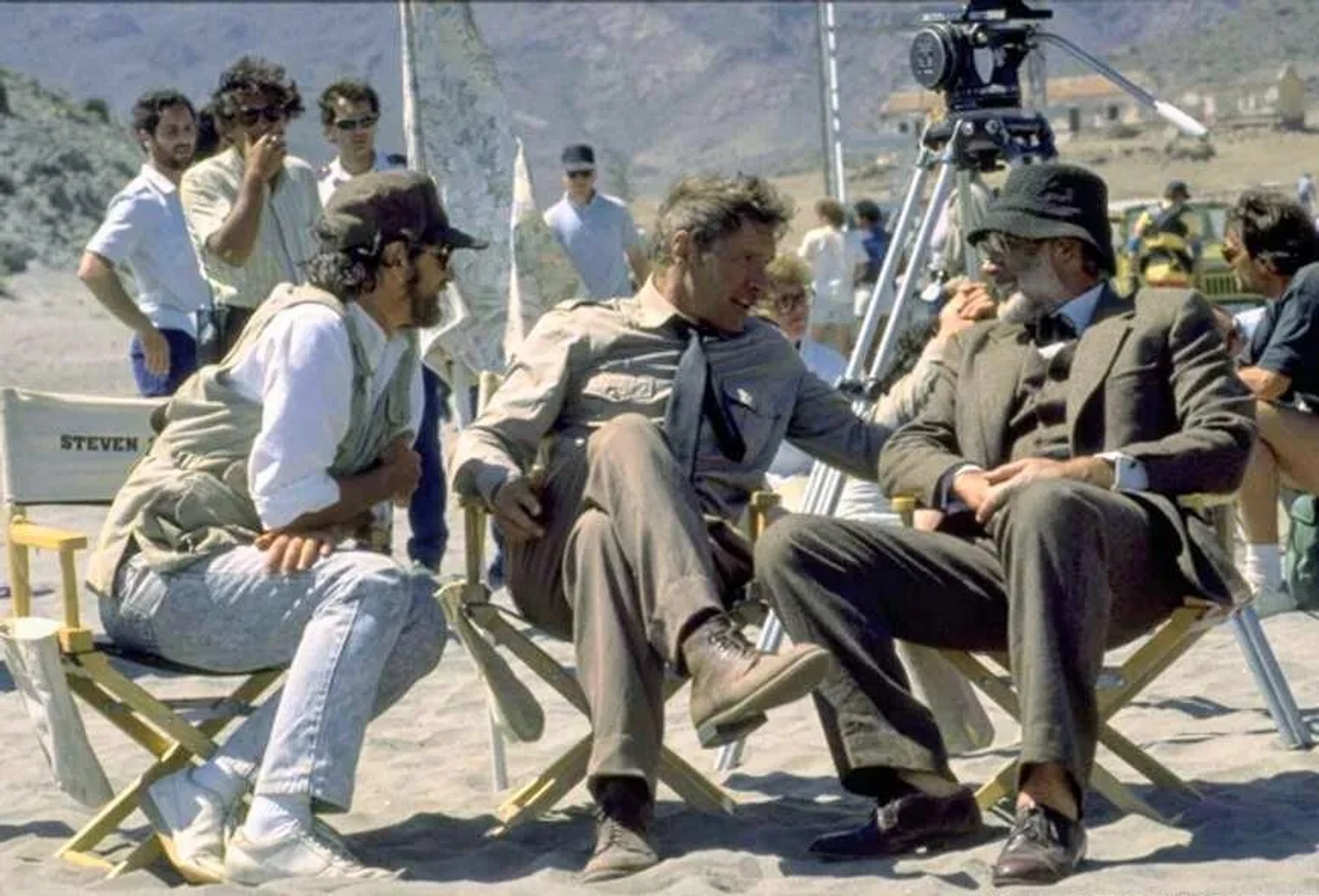 Sean Connery, Harrison Ford, and Steven Spielberg in Indiana Jones and the Last Crusade (1989)