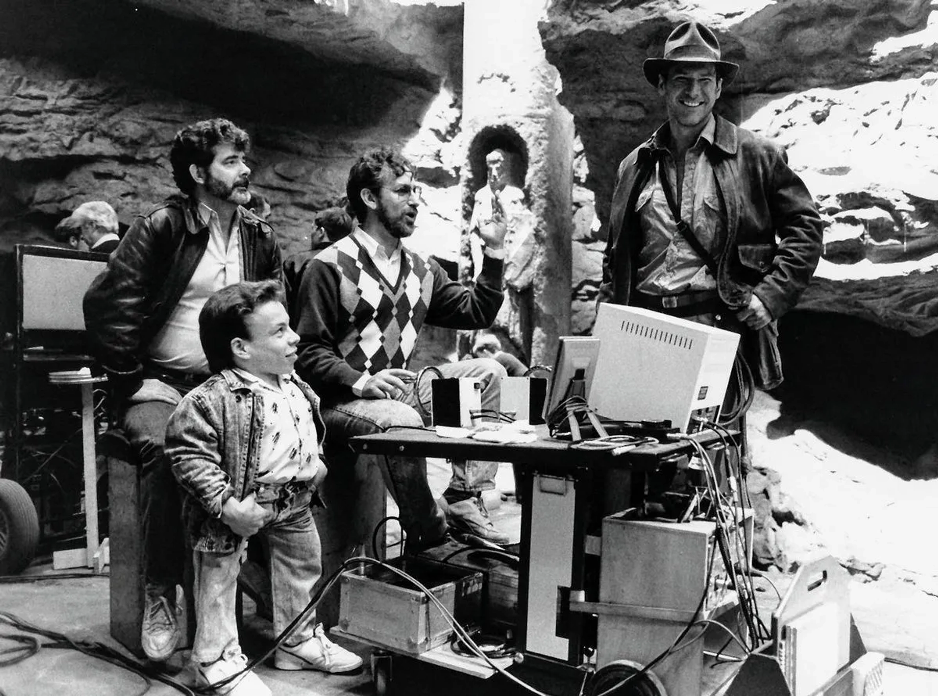 Harrison Ford, George Lucas, Steven Spielberg, and Warwick Davis in Indiana Jones and the Last Crusade (1989)