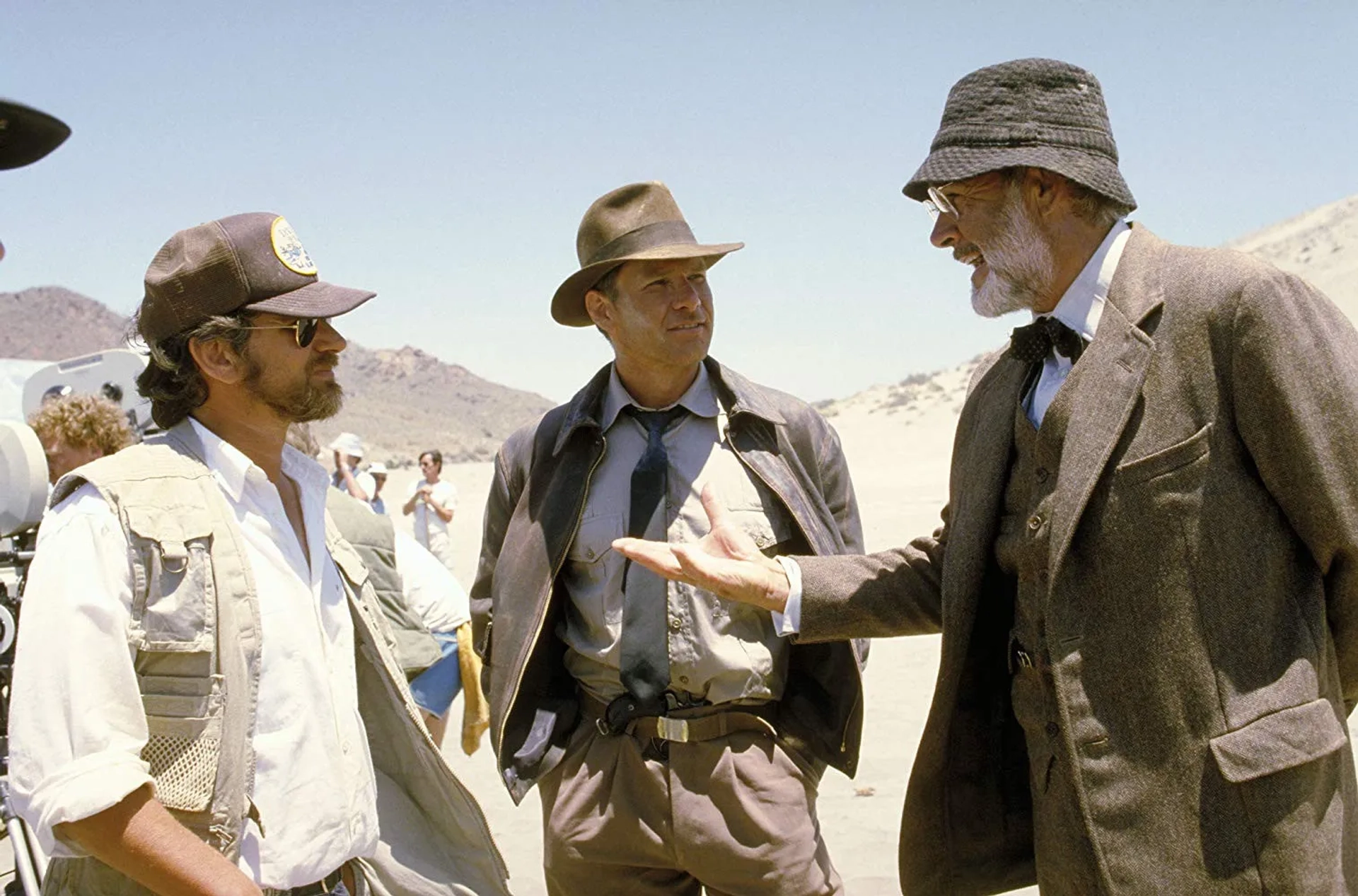 Sean Connery, Harrison Ford, and Steven Spielberg in Indiana Jones and the Last Crusade (1989)