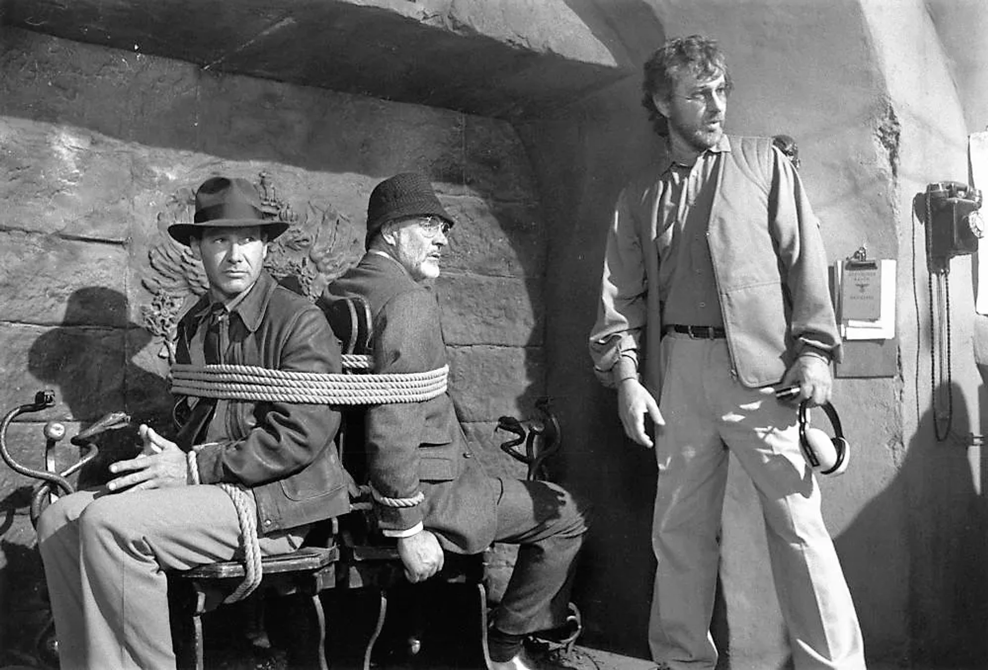 Sean Connery, Harrison Ford, and Steven Spielberg in Indiana Jones and the Last Crusade (1989)