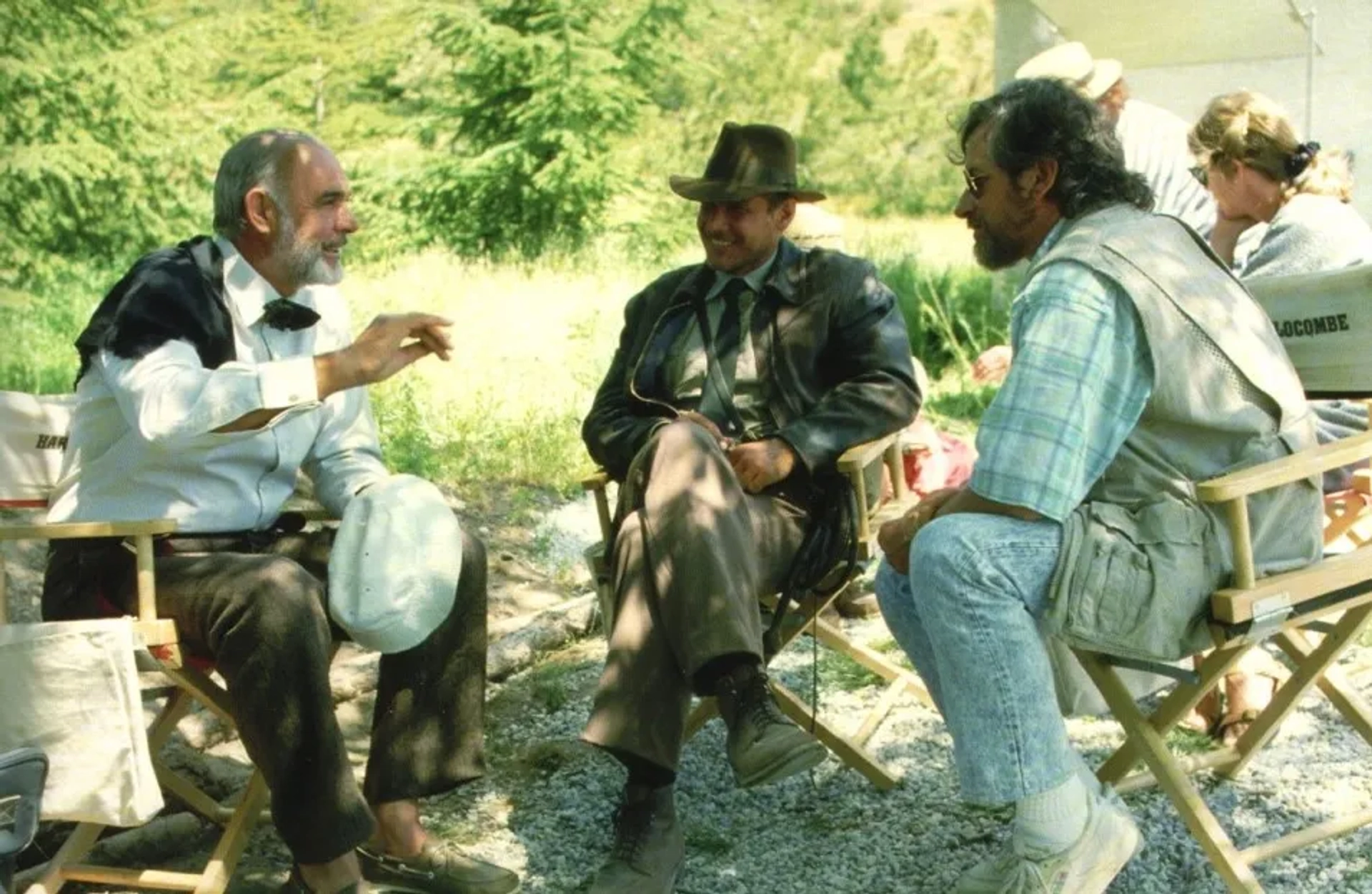 Sean Connery, Harrison Ford, and Steven Spielberg in Indiana Jones and the Last Crusade (1989)