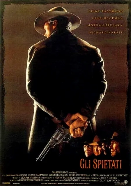 Clint Eastwood, Morgan Freeman, Gene Hackman, and Richard Harris in Unforgiven (1992)