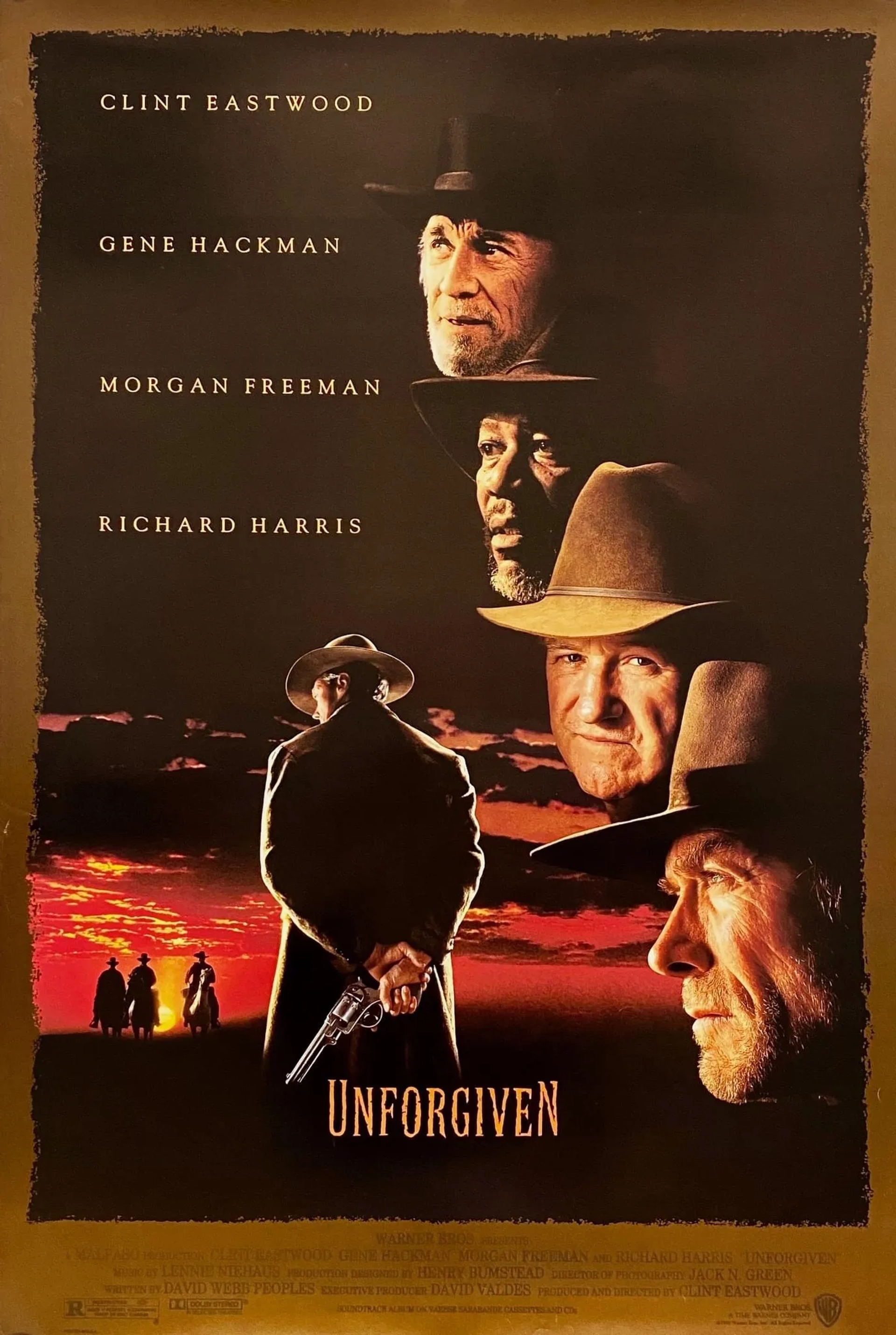 Clint Eastwood, Morgan Freeman, Gene Hackman, and Richard Harris in Unforgiven (1992)