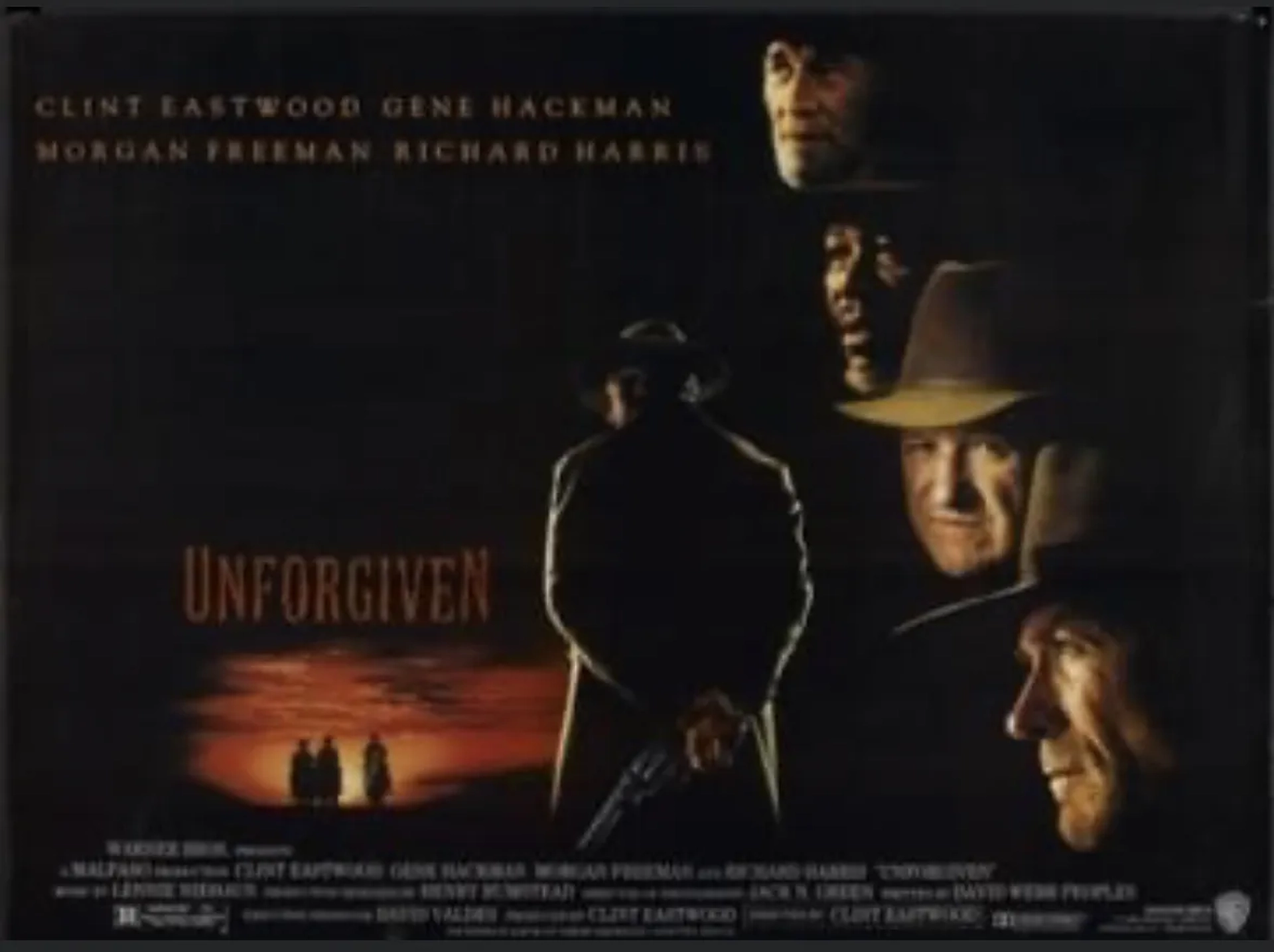 Clint Eastwood, Morgan Freeman, Gene Hackman, and Richard Harris in Unforgiven (1992)