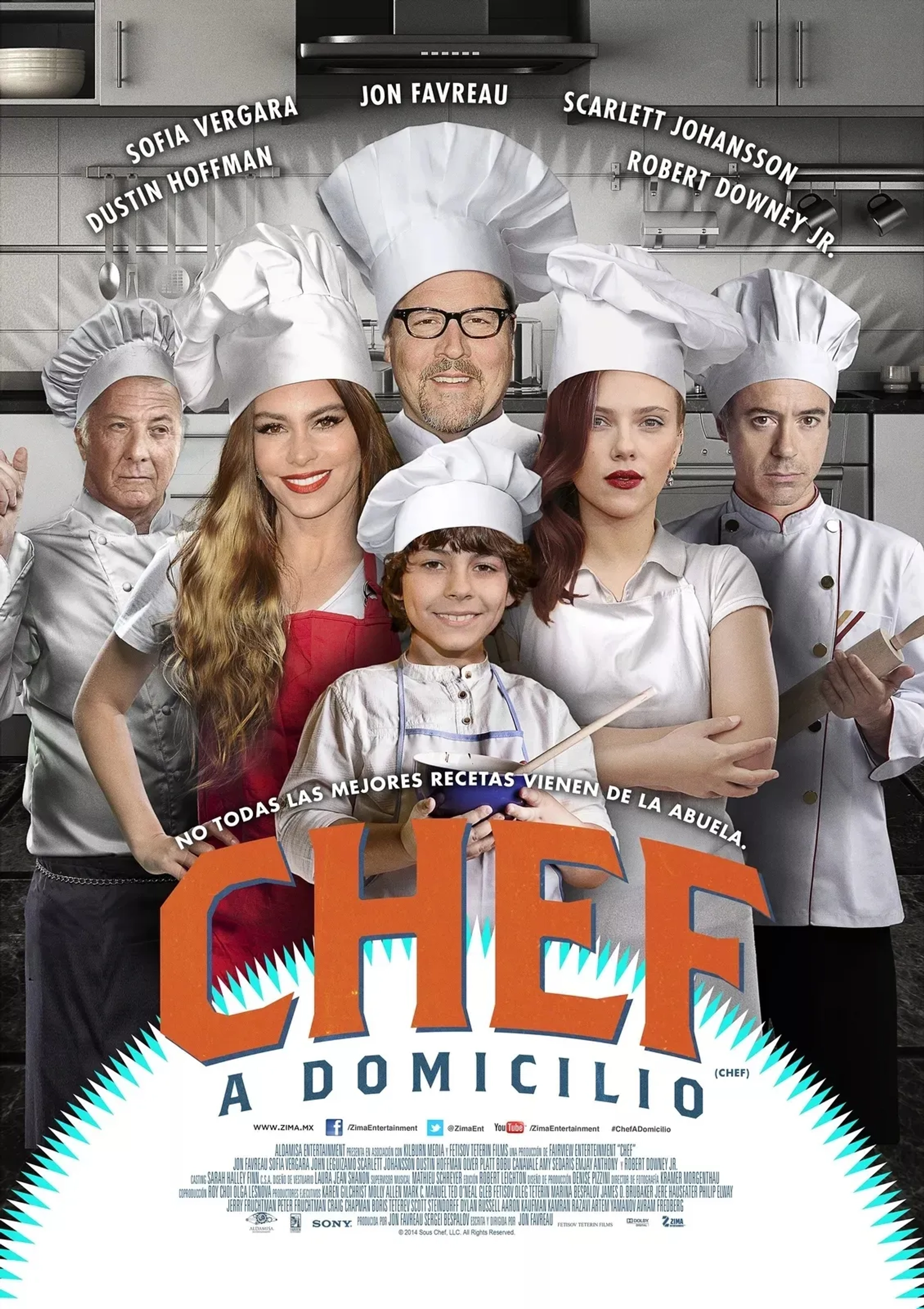 Dustin Hoffman, Robert Downey Jr., Sofía Vergara, Jon Favreau, Scarlett Johansson, and Emjay Anthony in Chef (2014)