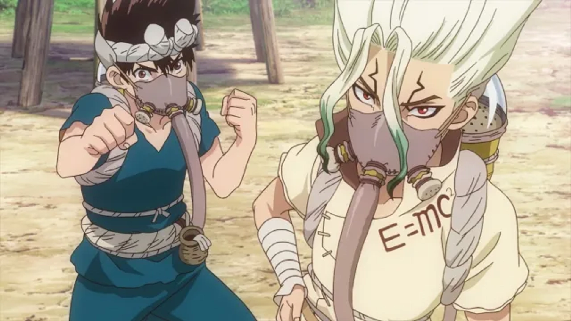 Gen Satô and Yûsuke Kobayashi in Dr. Stone: Buddies Back to Back (2019)