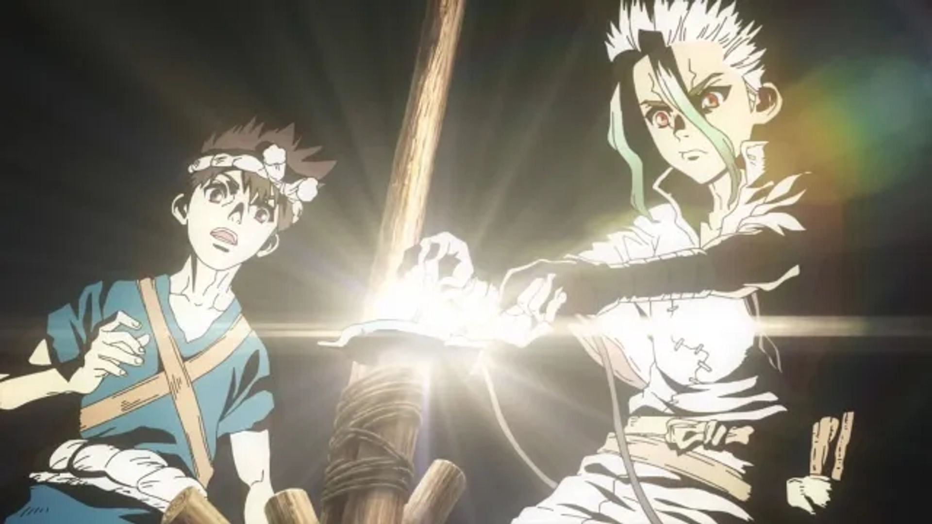 Gen Satô and Yûsuke Kobayashi in Dr. Stone: A Flimsy Alliance (2019)