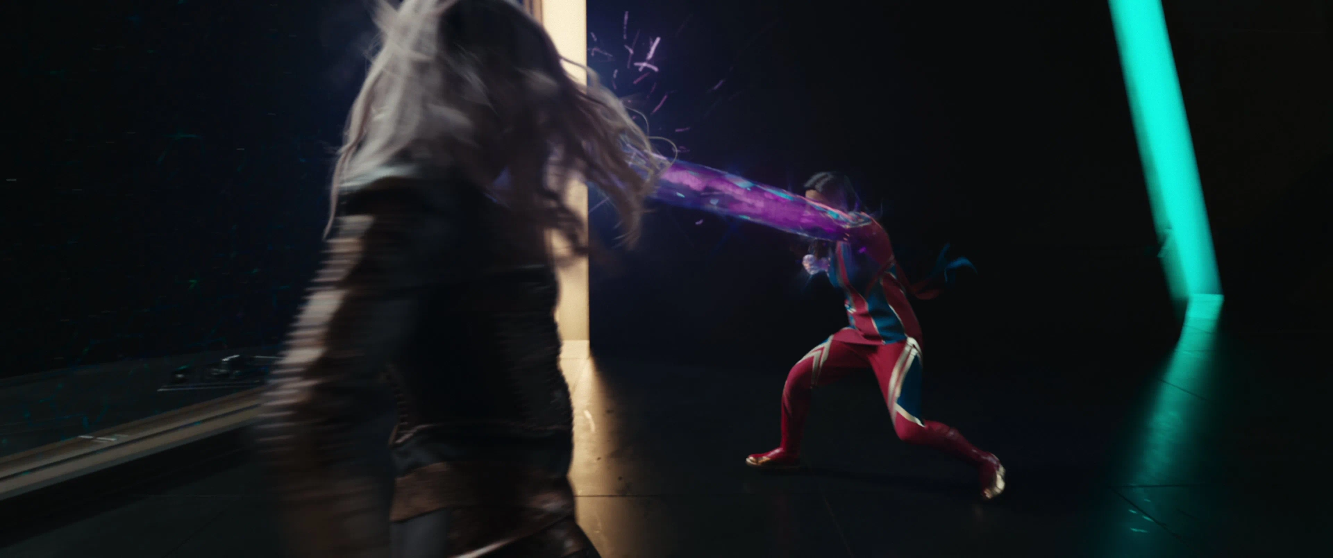 Iman Vellani and Zawe Ashton in The Marvels (2023)