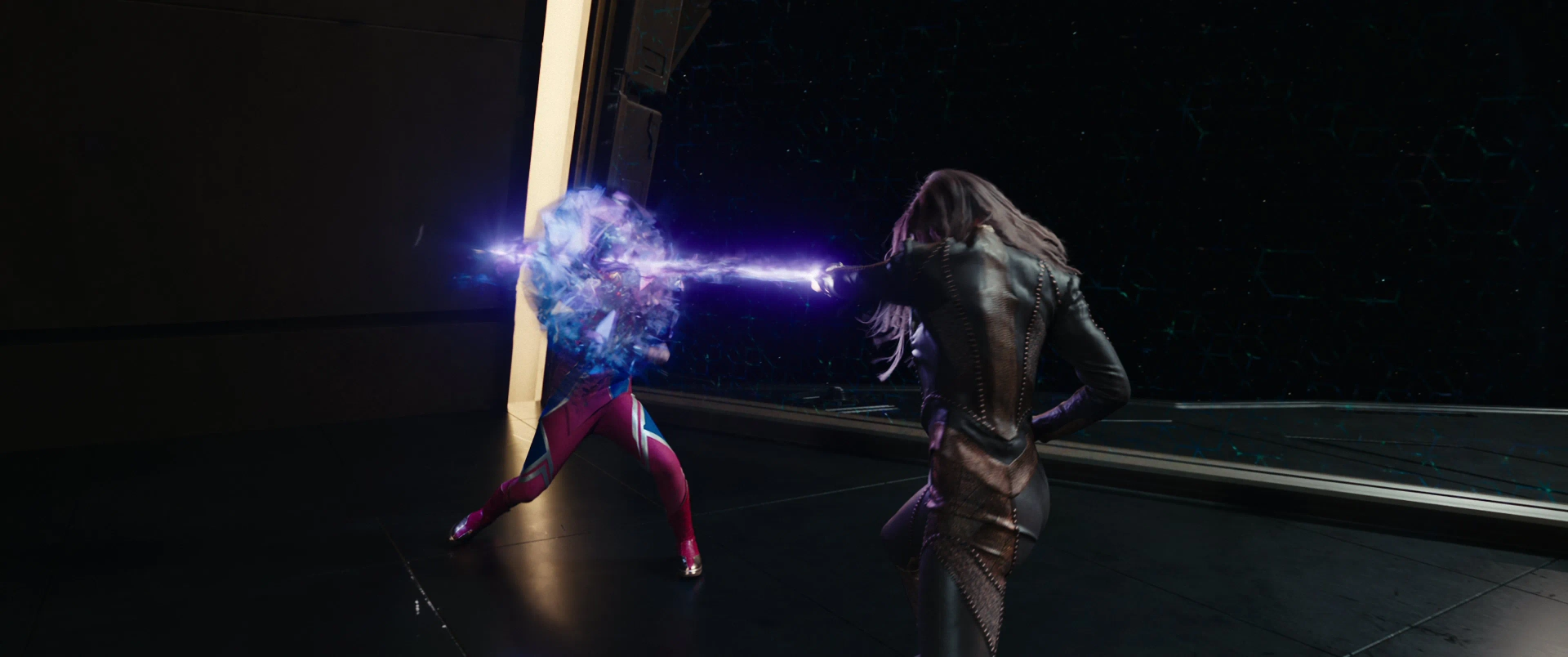 Iman Vellani and Zawe Ashton in The Marvels (2023)