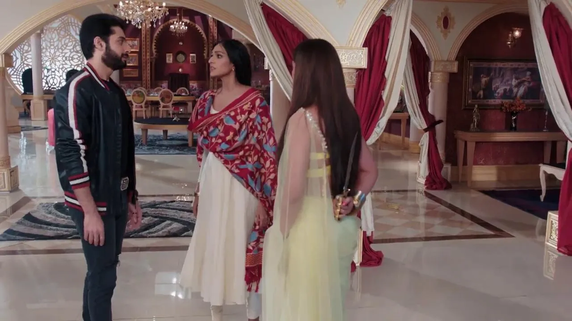 Sharad Malhotra, Surbhi Chandna, and Aishwarya Khare in Naagin: Bani Confronts Jay (2020)